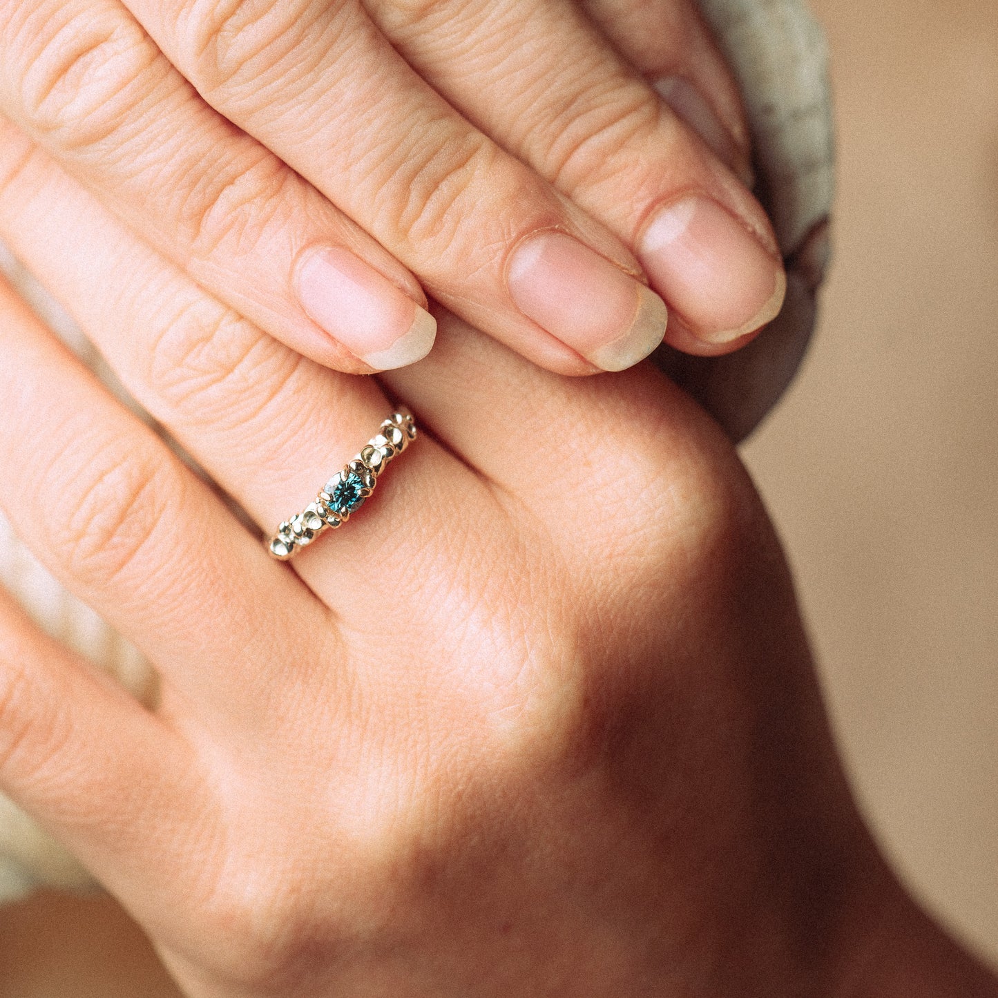 Teal Diamond White Gold Barnacle Ring