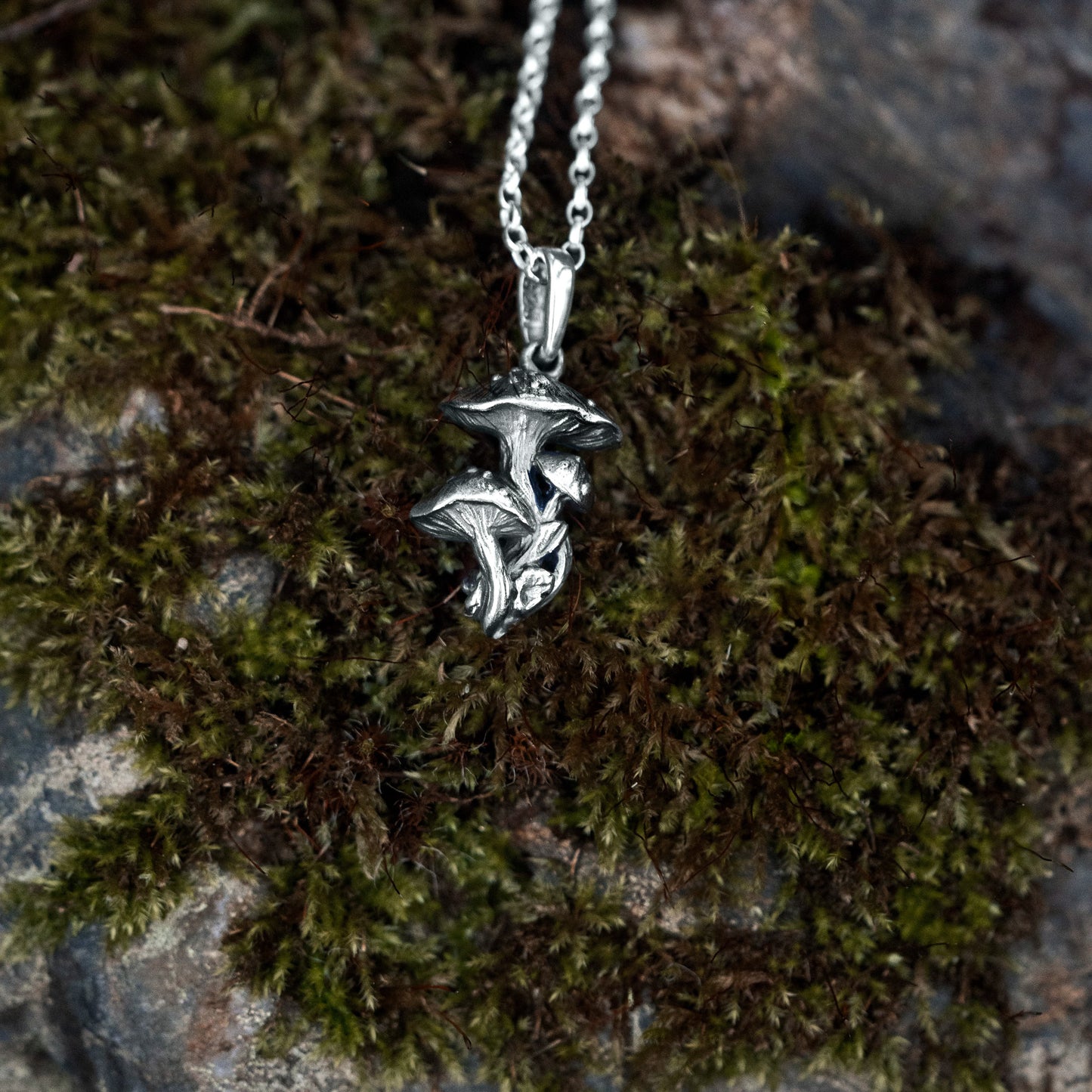 Toadstool Cluster Silver Pendant Necklace