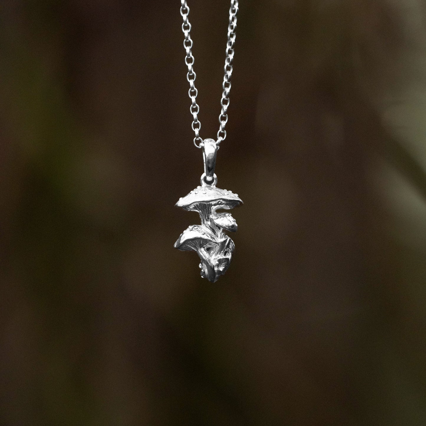 Toadstool Cluster Silver Pendant Necklace
