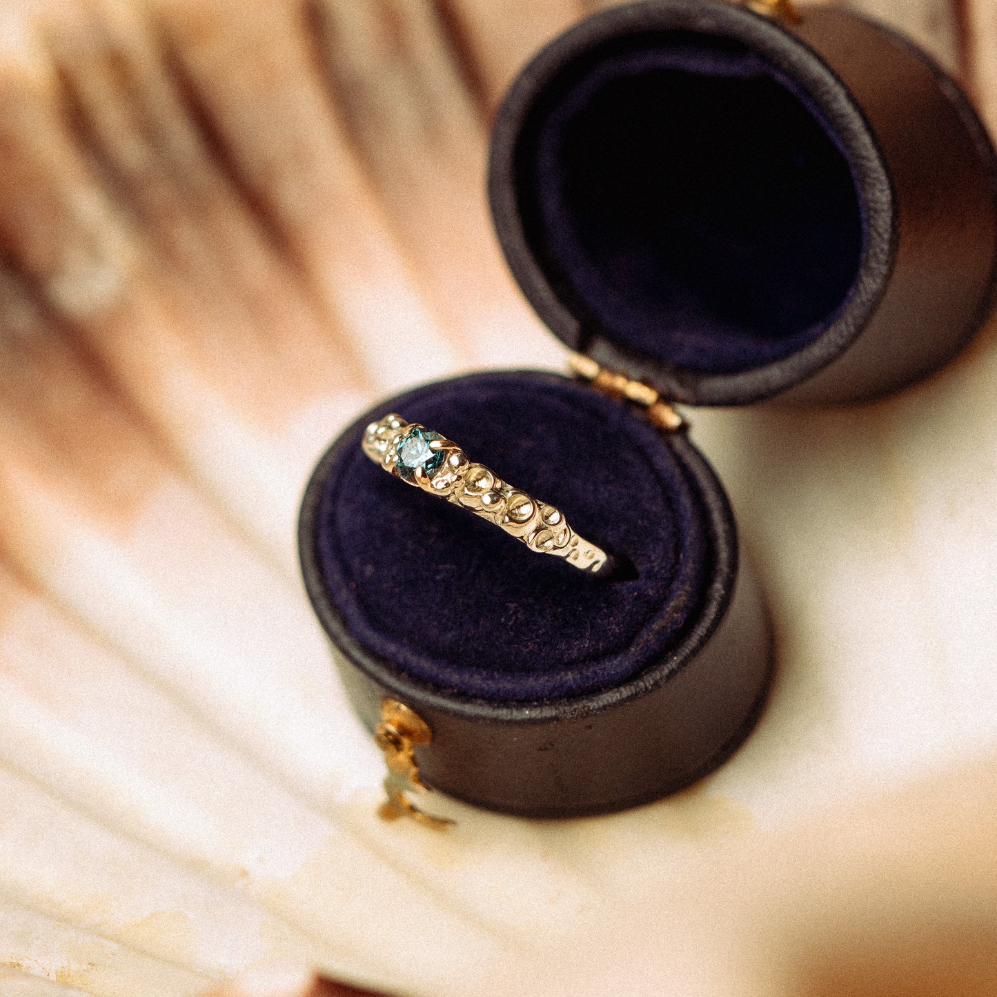 Teal Diamond White Gold Barnacle Ring