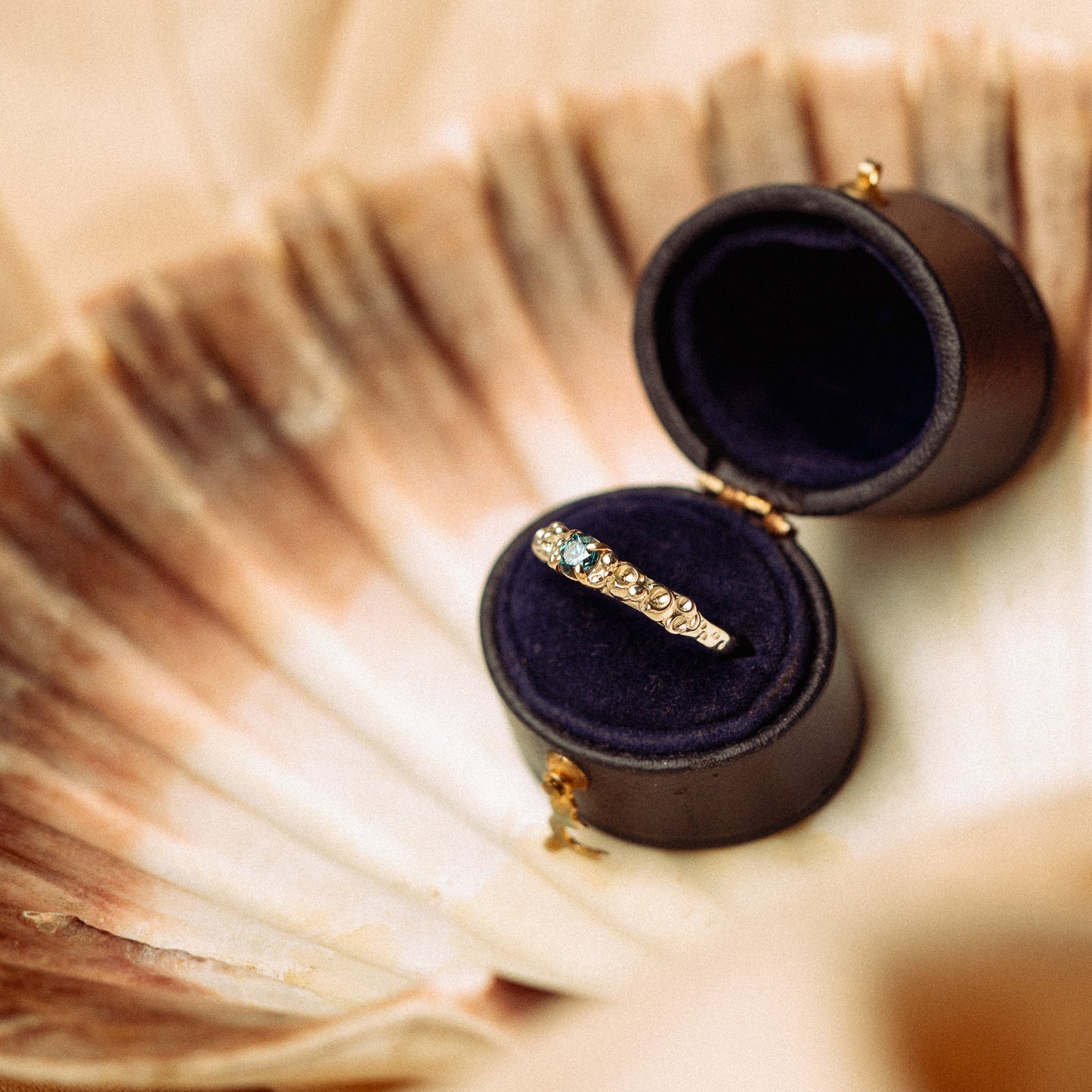 Teal Diamond White Gold Barnacle Ring
