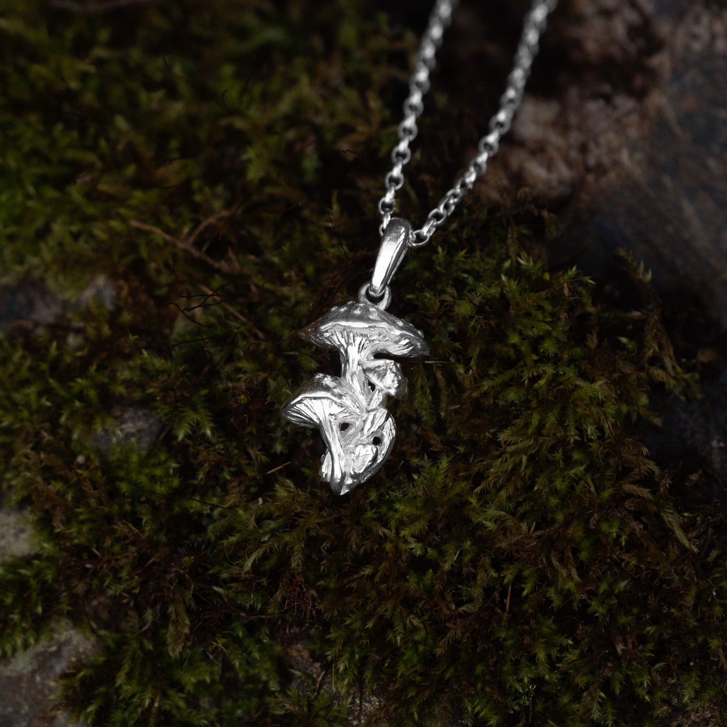Toadstool Cluster Silver Pendant Necklace