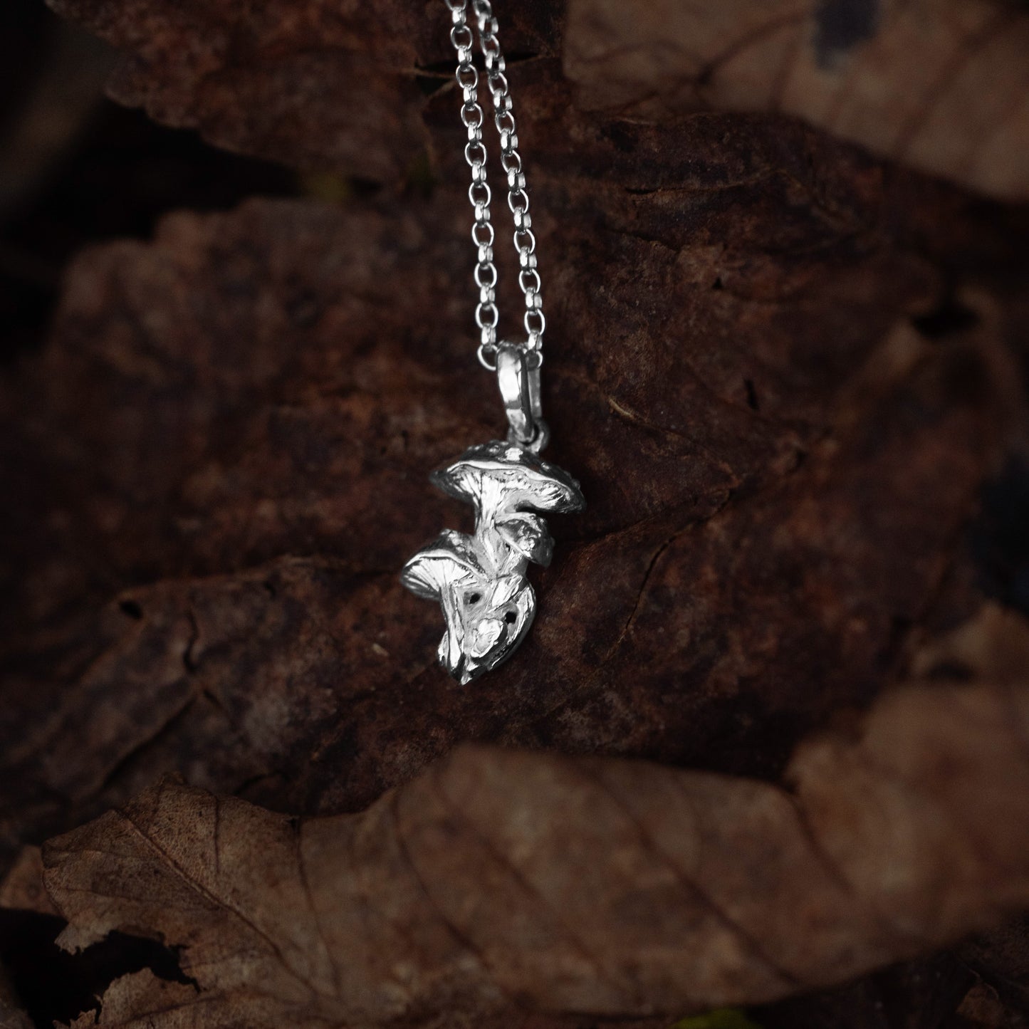 Toadstool Cluster Silver Pendant Necklace