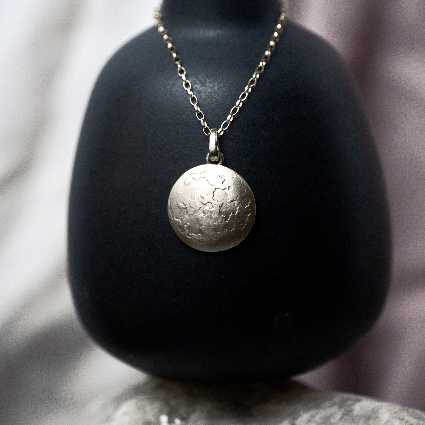 White Gold Full Moon Pendant Necklace