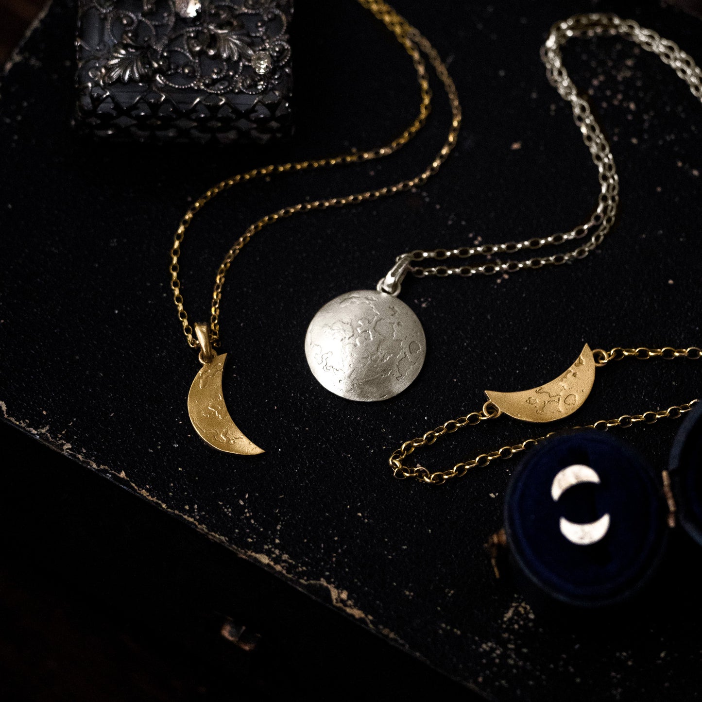 White Gold Full Moon Pendant Necklace