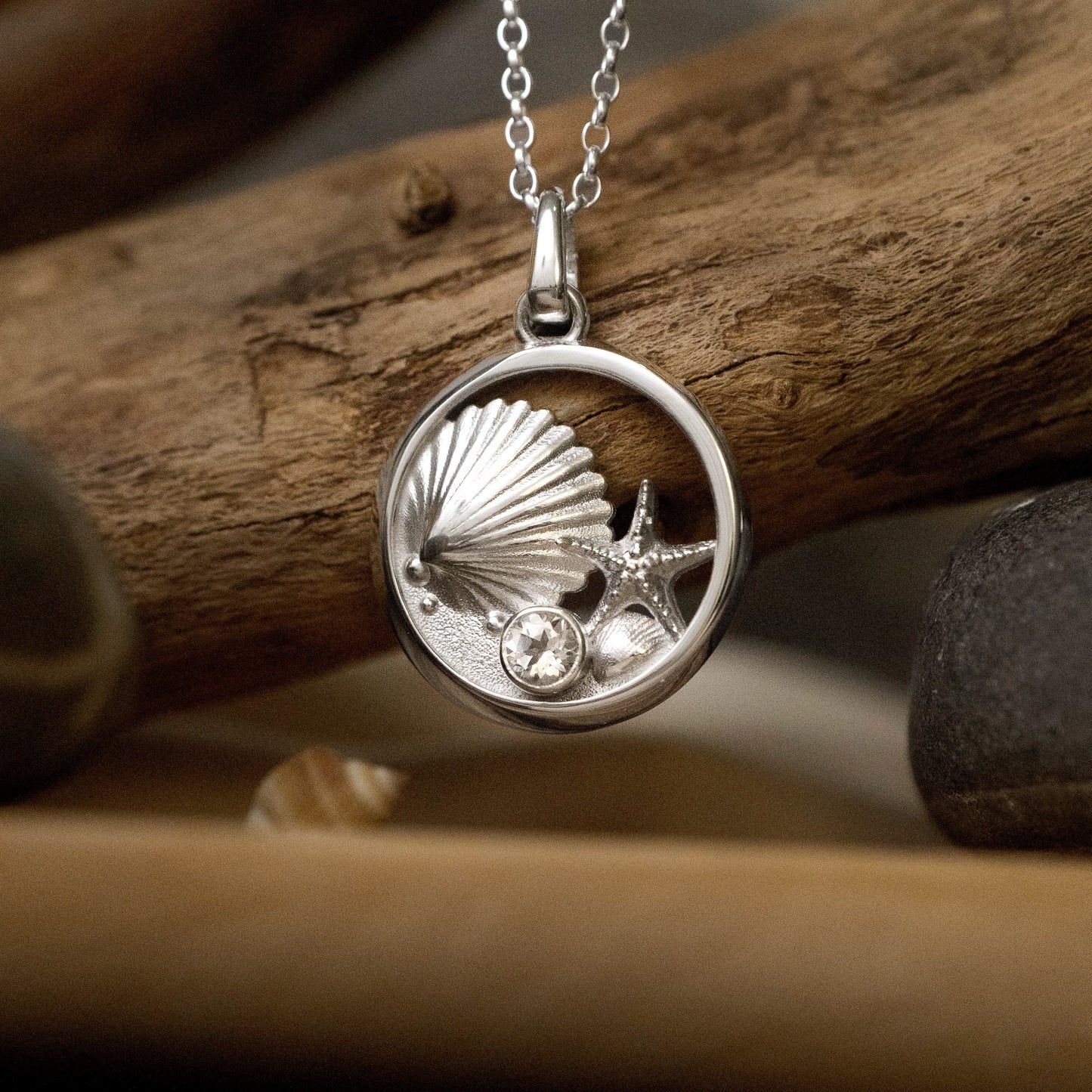 Tideline Sterling Silver Shell and Gemstone Pendant