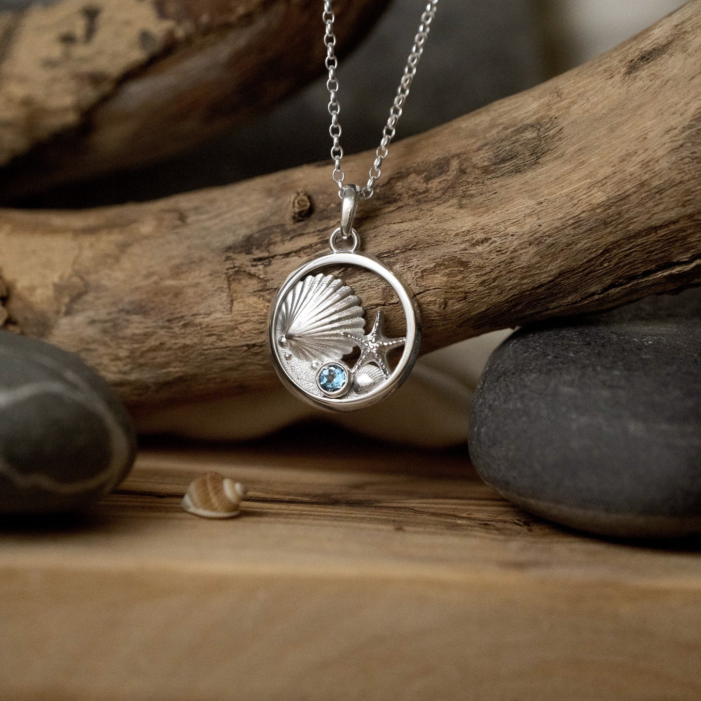 Tideline Sterling Silver Shell and Gemstone Pendant