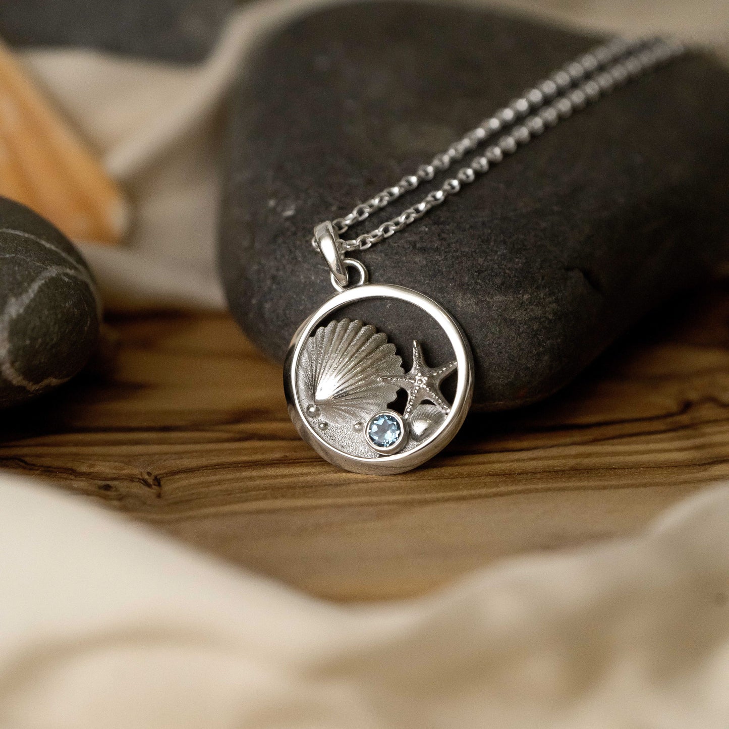 Tideline Sterling Silver Shell and Gemstone Pendant