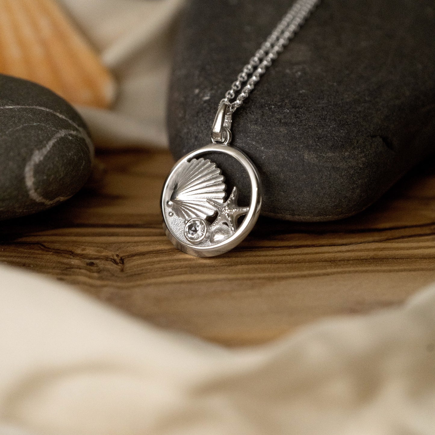 Tideline Sterling Silver Shell and Gemstone Pendant