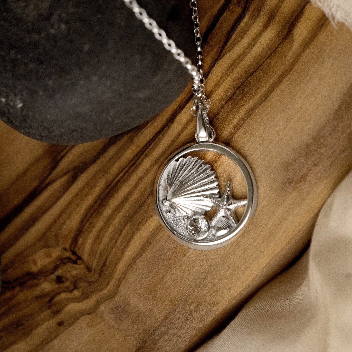 Tideline Sterling Silver Shell and Gemstone Pendant