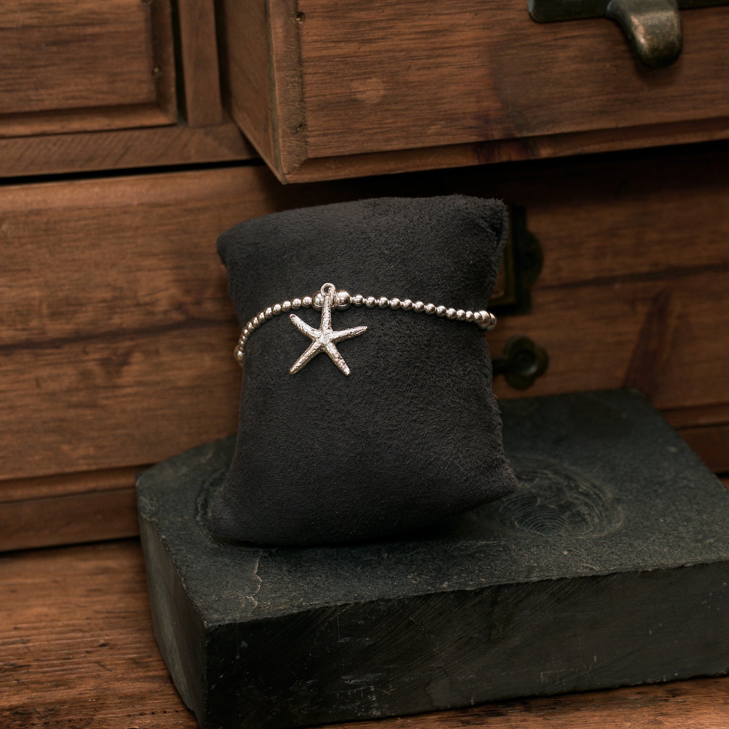 Starfish Charm Sterling Silver Stretch Bracelet