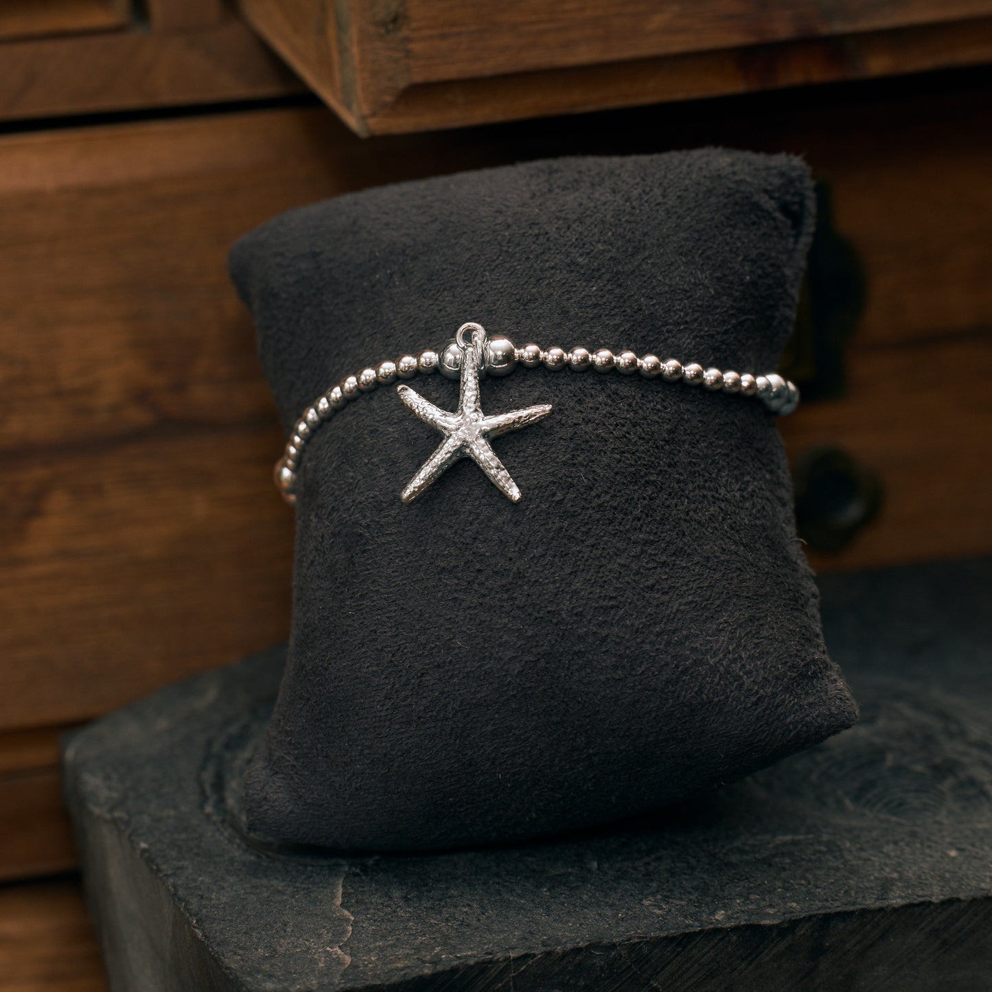 Starfish Charm Sterling Silver Stretch Bracelet