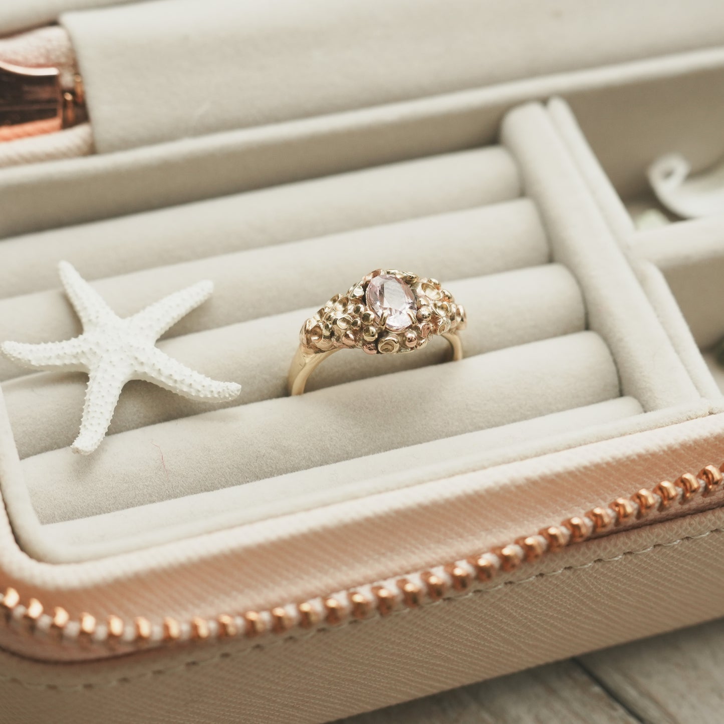 Yellow and White Gold Barnacle Ring with Morganite