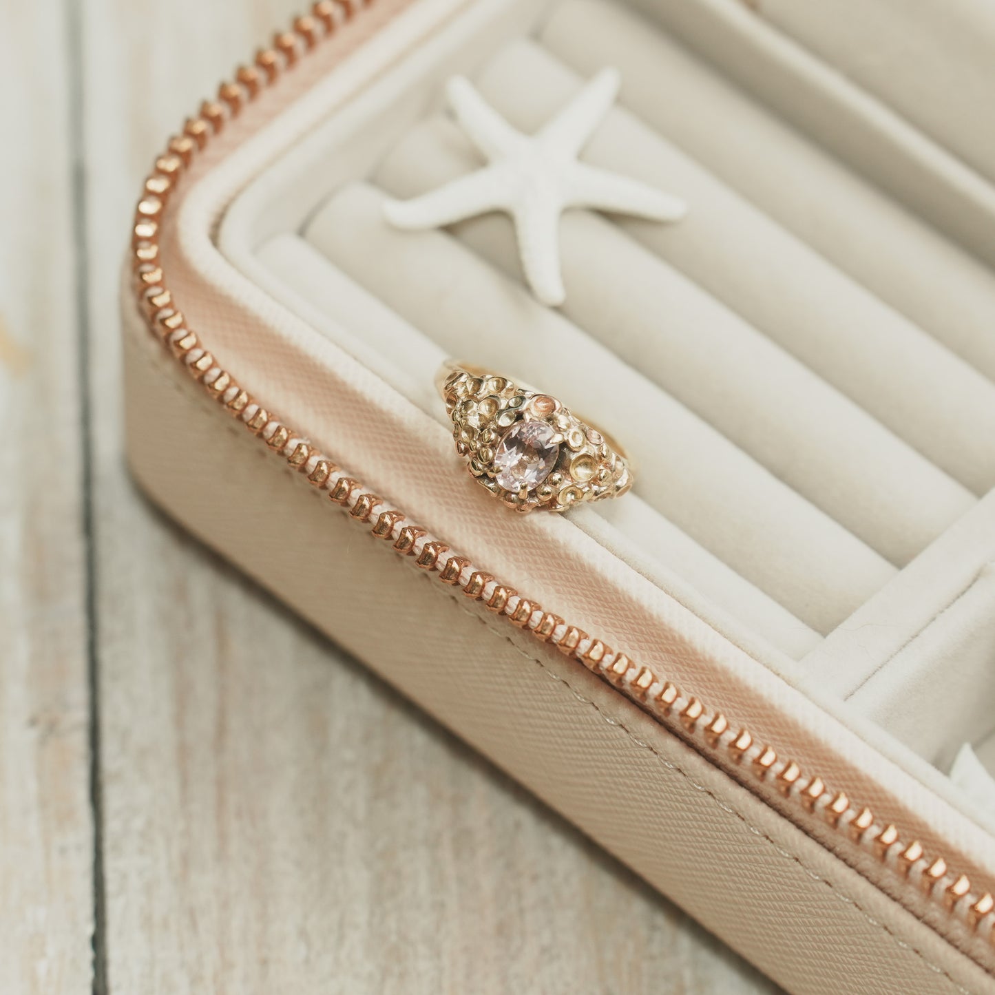 Yellow and White Gold Barnacle Ring with Morganite