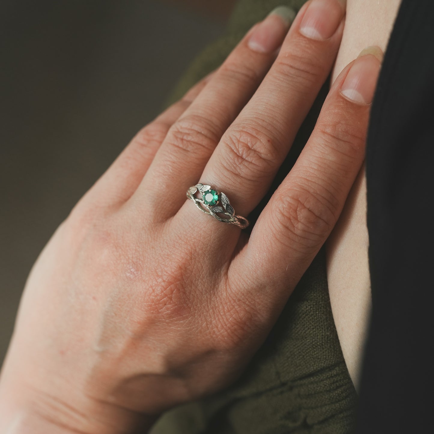 White Gold Gaia Ring with Emerald