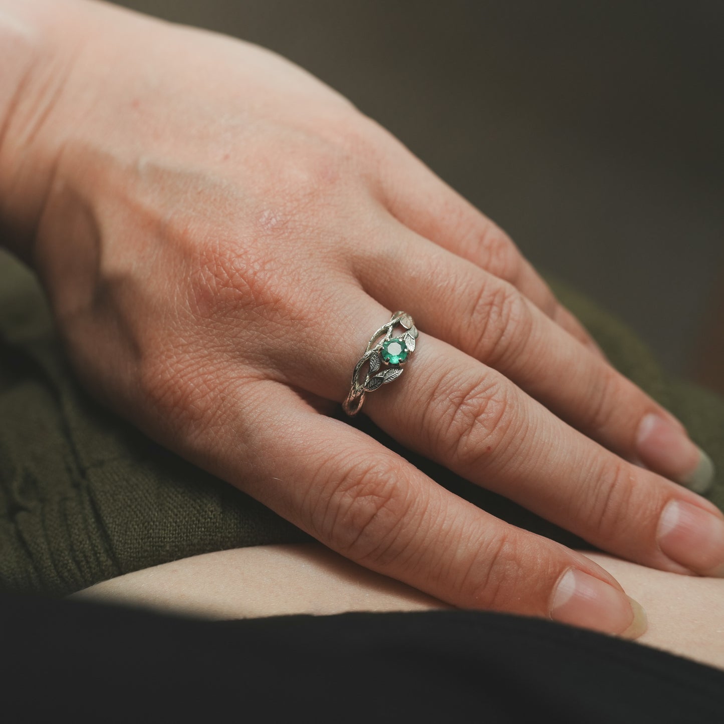 White Gold Gaia Ring with Emerald