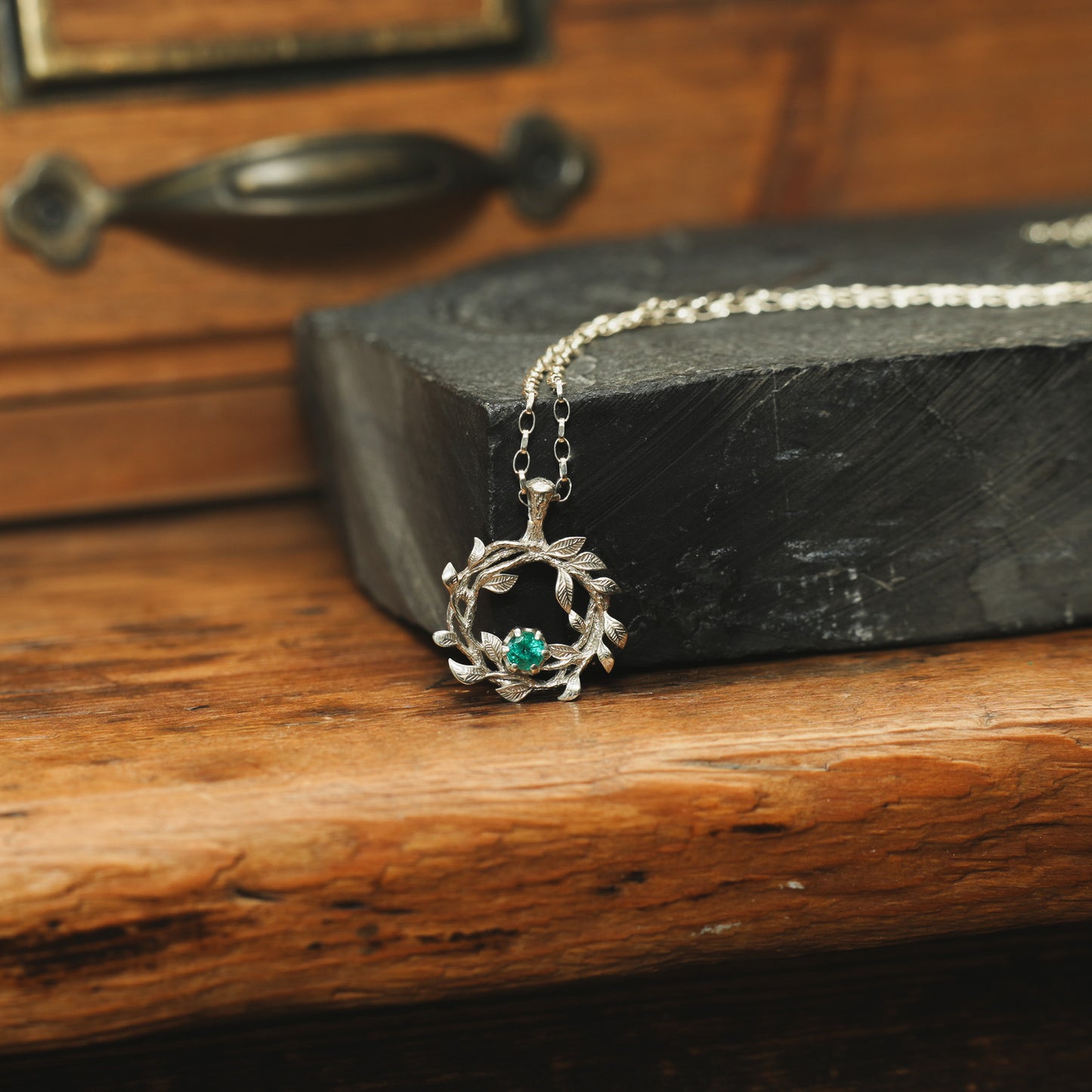 White Gold Gaia Pendant Necklace with Emerald