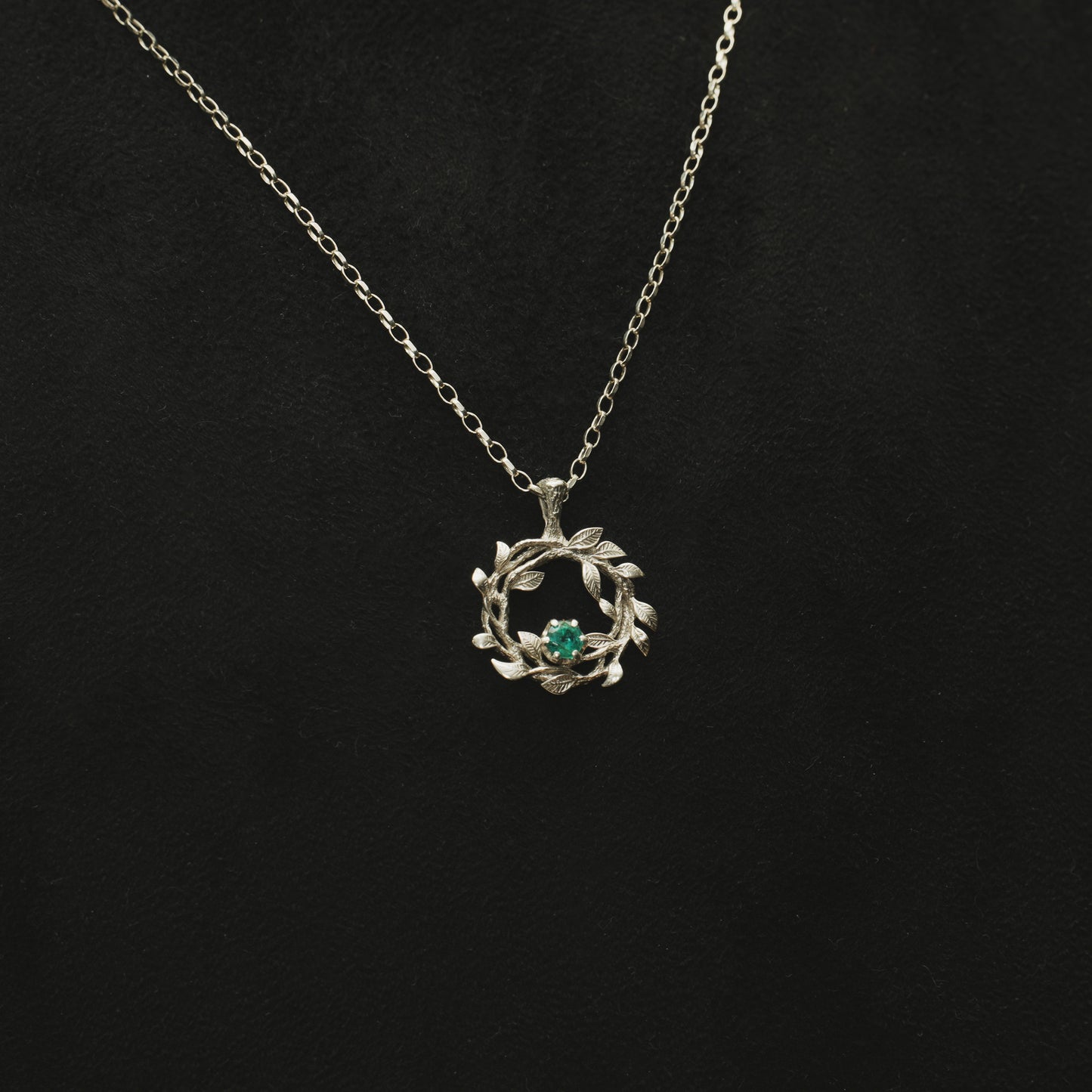 White Gold Gaia Pendant Necklace with Emerald