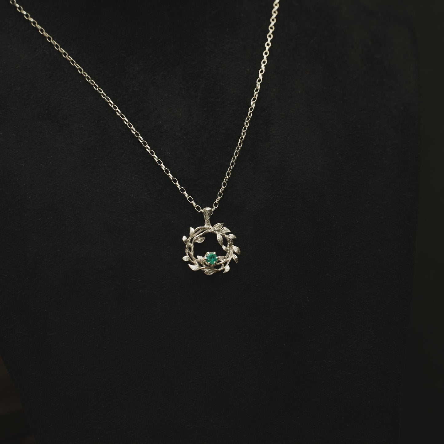 White Gold Gaia Pendant Necklace with Emerald