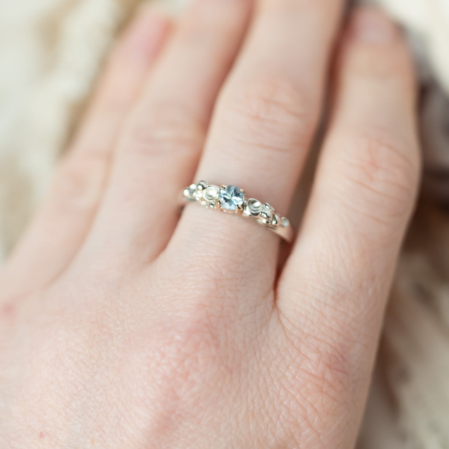 White Gold Barnacle Gold Ring with Aquamarine