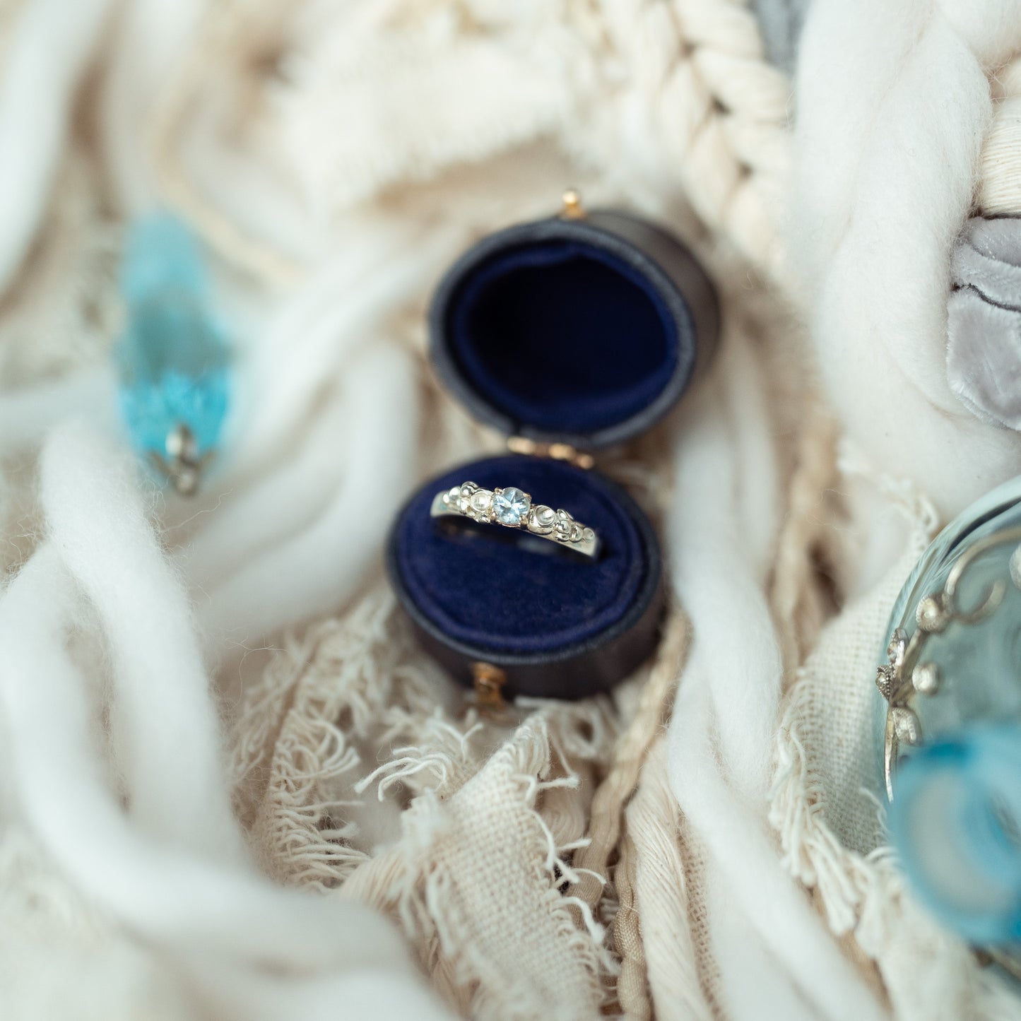 White Gold Barnacle Gold Ring with Aquamarine
