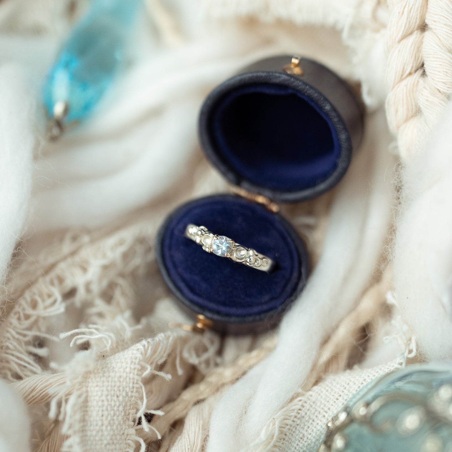 White Gold Barnacle Gold Ring with Aquamarine