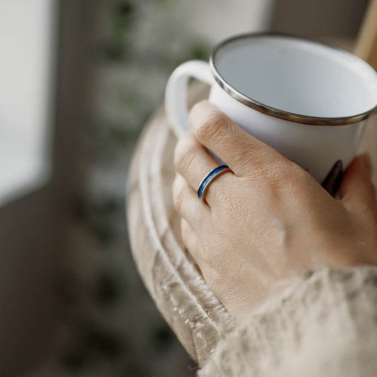 Rán- Bifröst Silver Enamel Ring (Sea Blue)