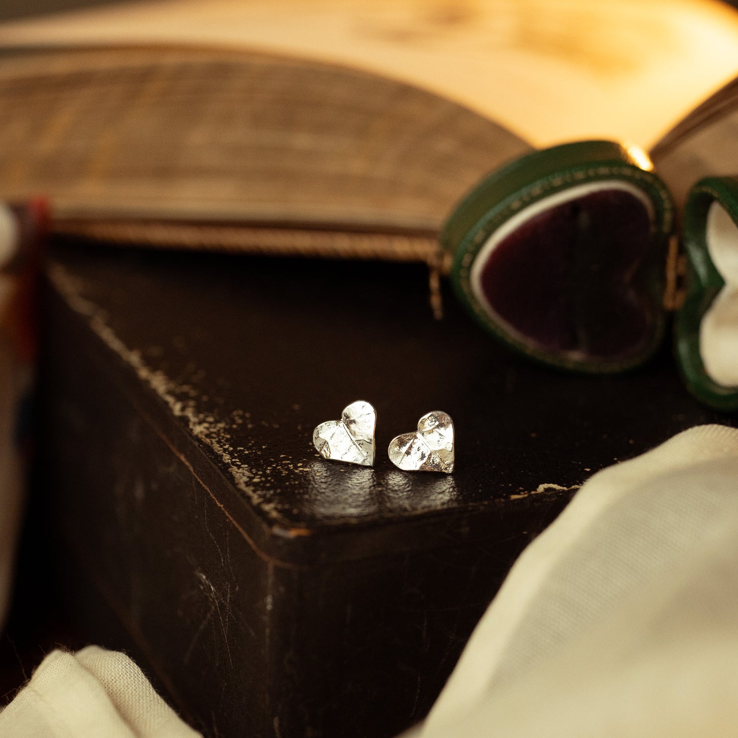 Silver Ivy Leaf Heart Stud Earrings