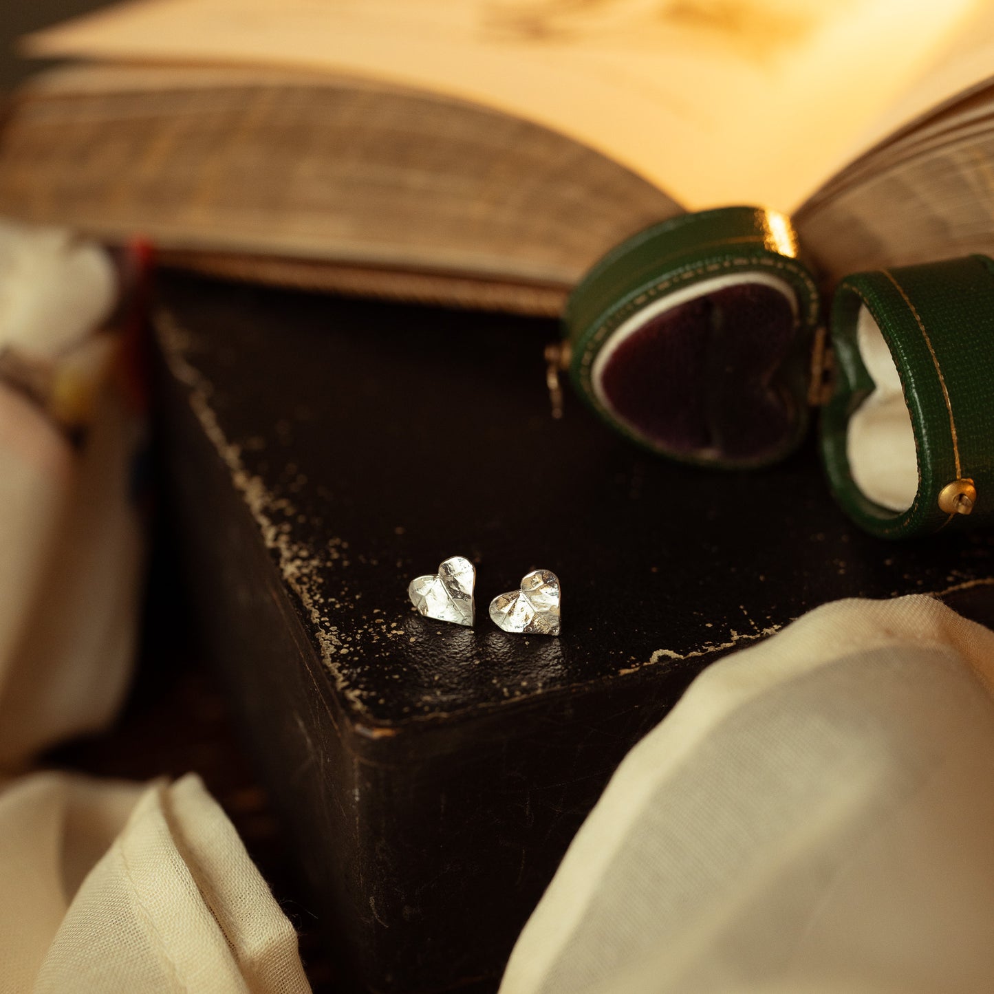 Silver Ivy Leaf Heart Stud Earrings
