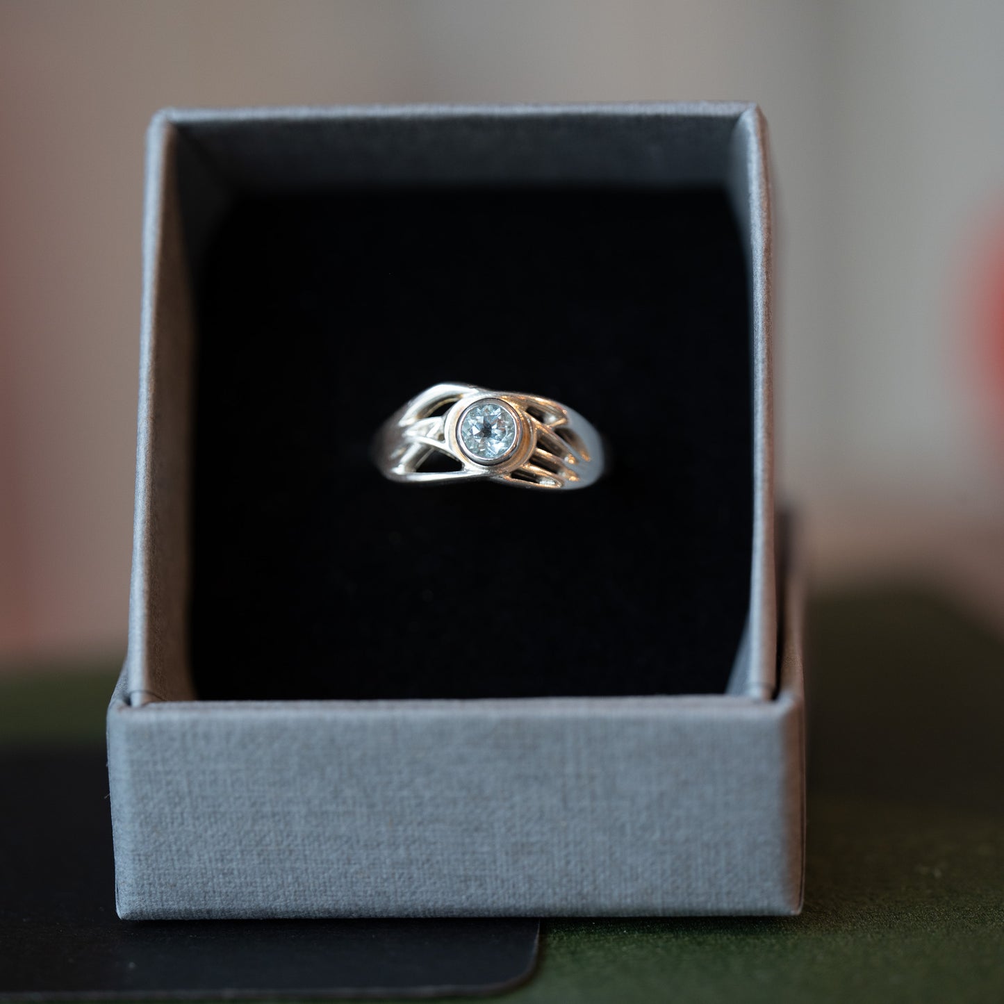 Silver Gemstone Roots Ring - Aquamarine - End of Line