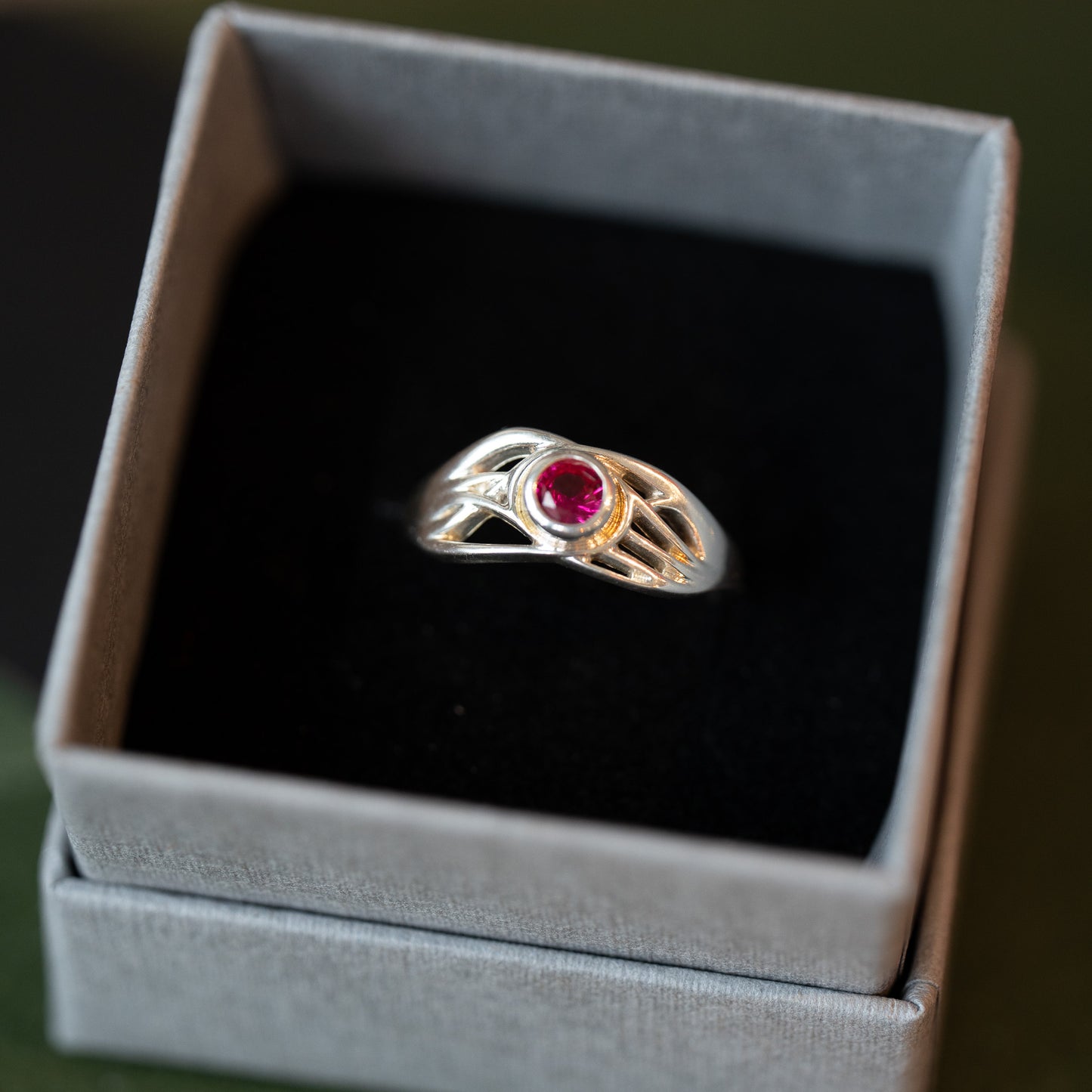 Silver Gemstone Roots Ring - Ruby - End of Line