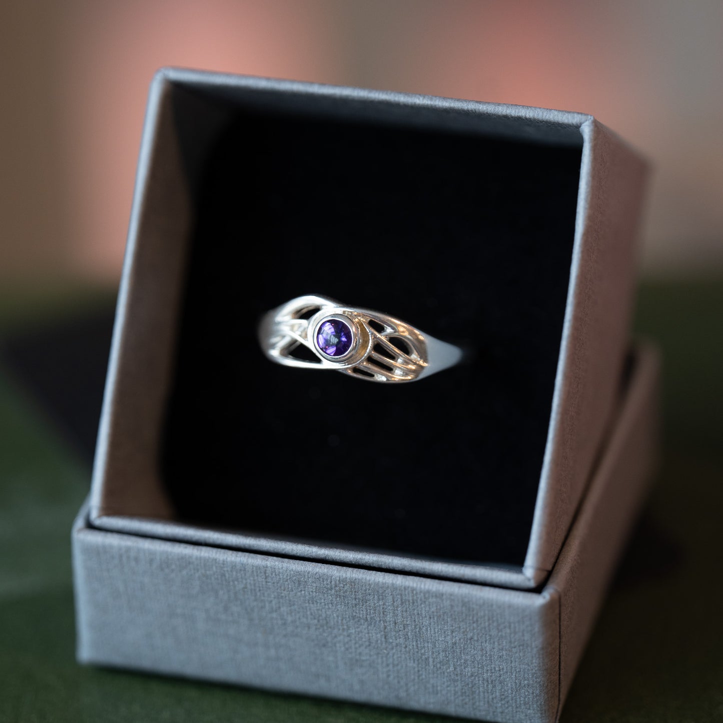 Silver Gemstone Roots Ring - Amethyst - End of Line