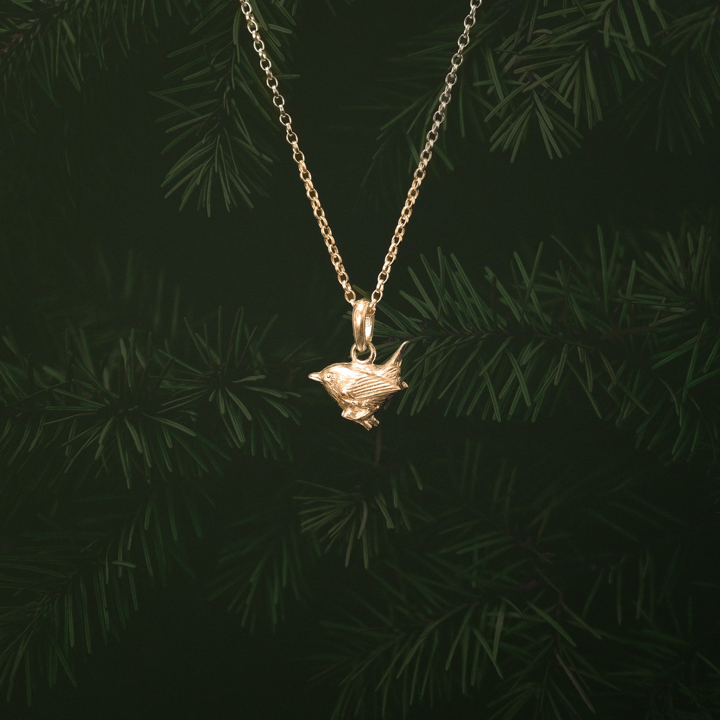 Gold Wren Pendant Necklace