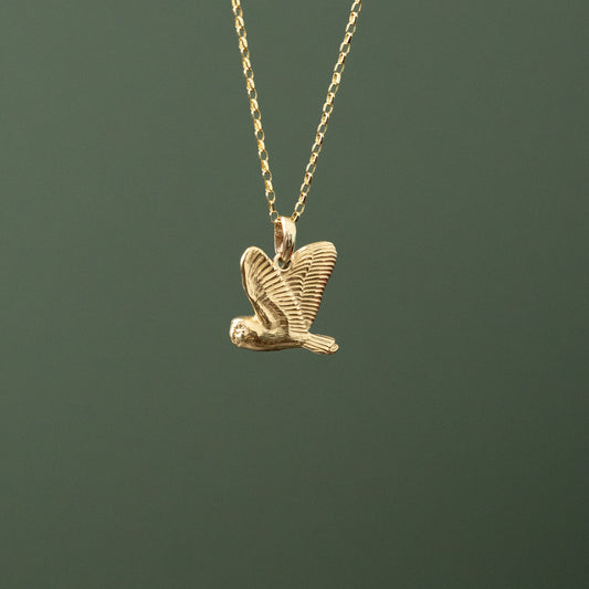 Gold Flying Barn Owl Necklace