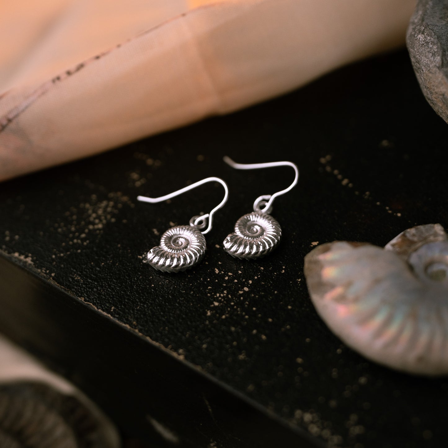 Sterling Silver Ammonite Fossil Earrings