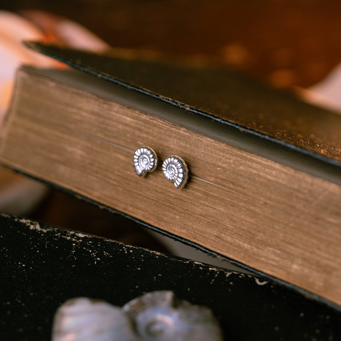 Sterling Silver Ammonite Fossil Stud Earrings