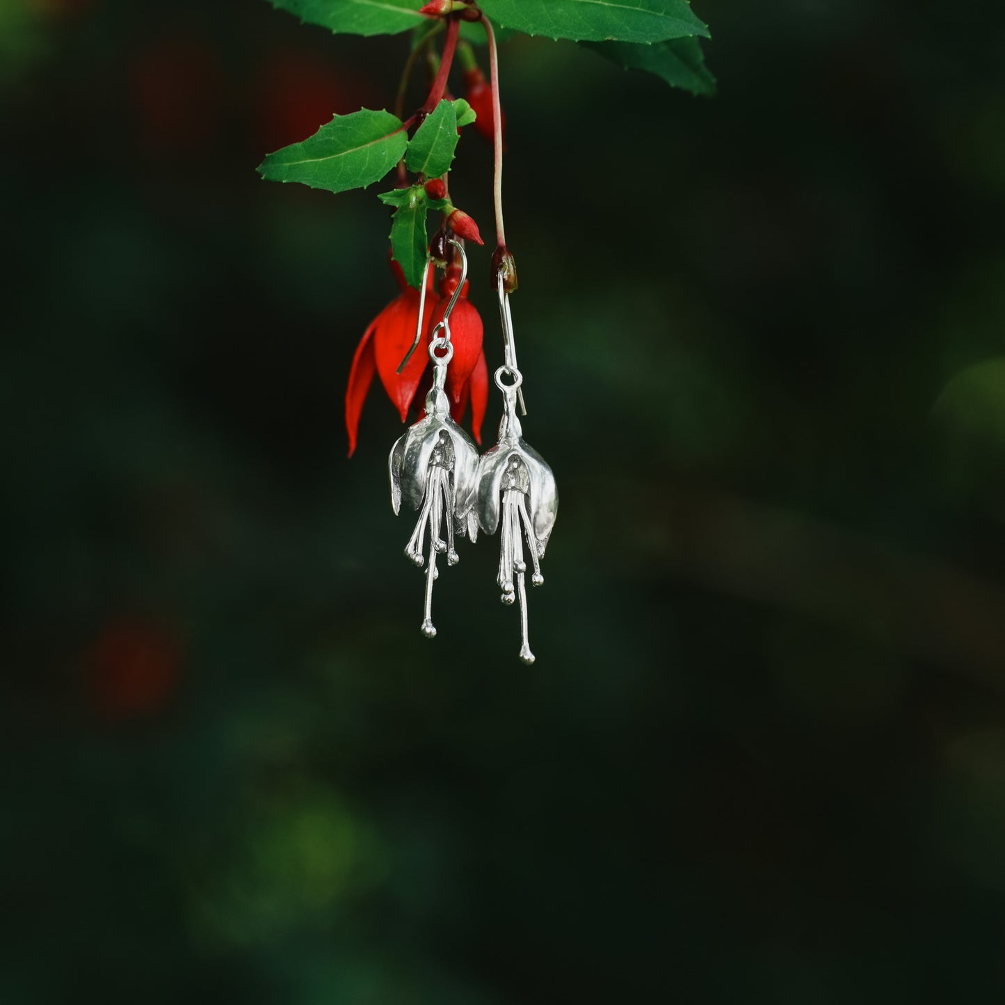 Sterling Silver Fuchsia Flower Earrings