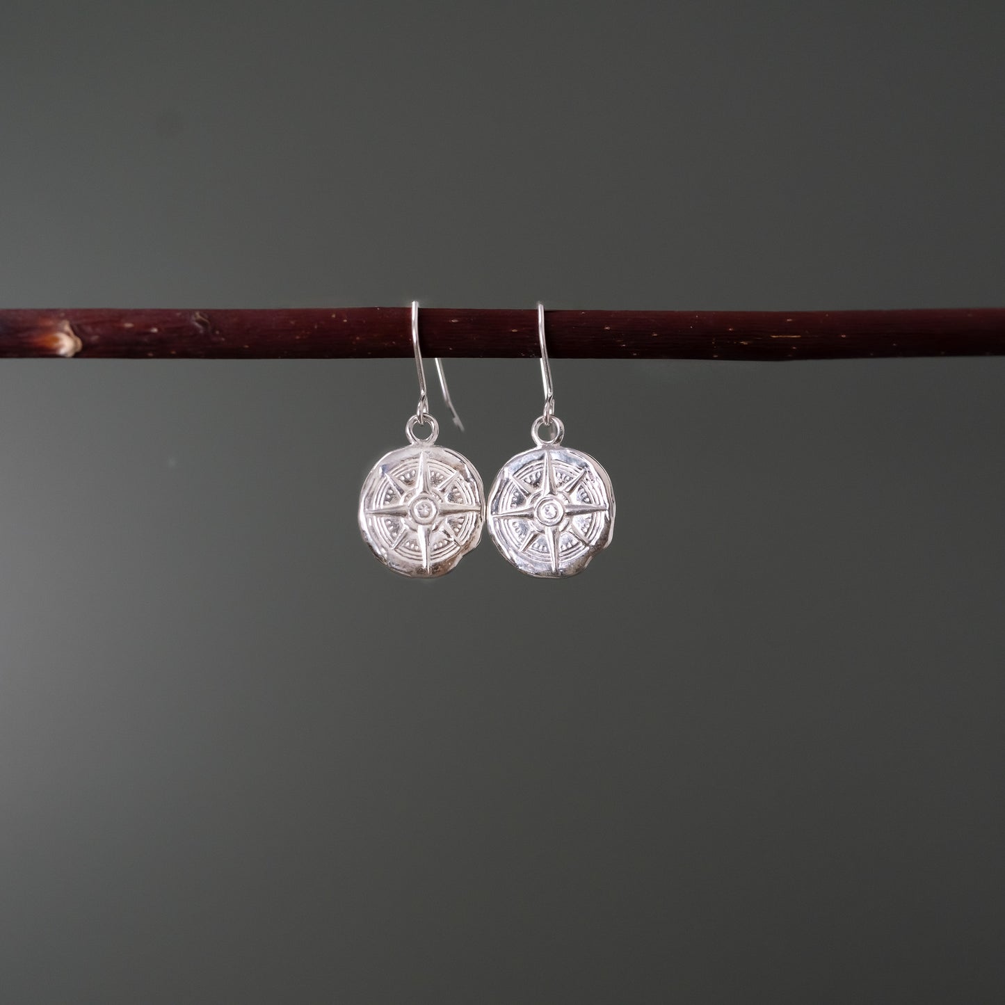 Compass - Elemental Talisman Small Coin Dangle Earrings - PREORDER