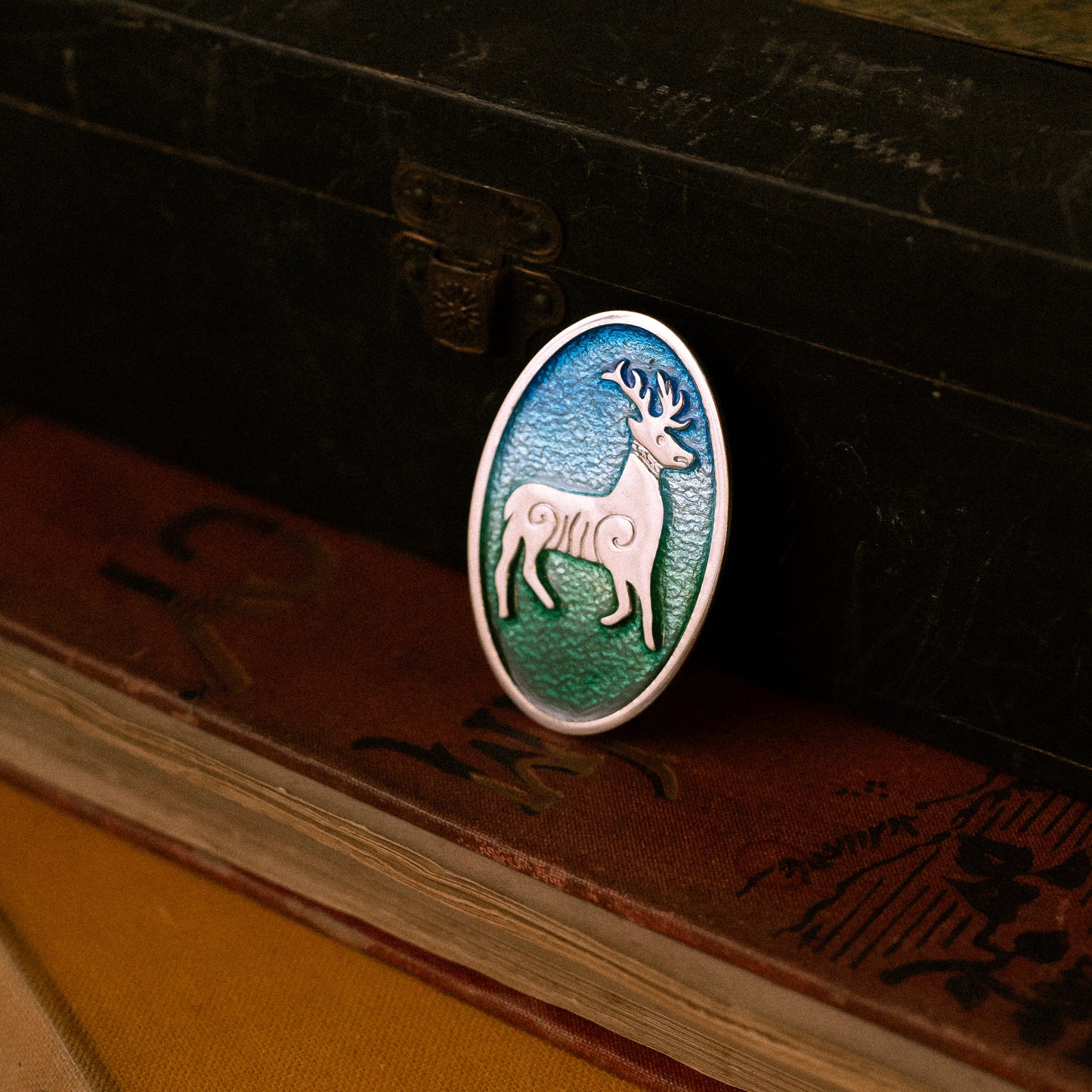 Sandulf's Cross Enamelled Silver Stag Brooch