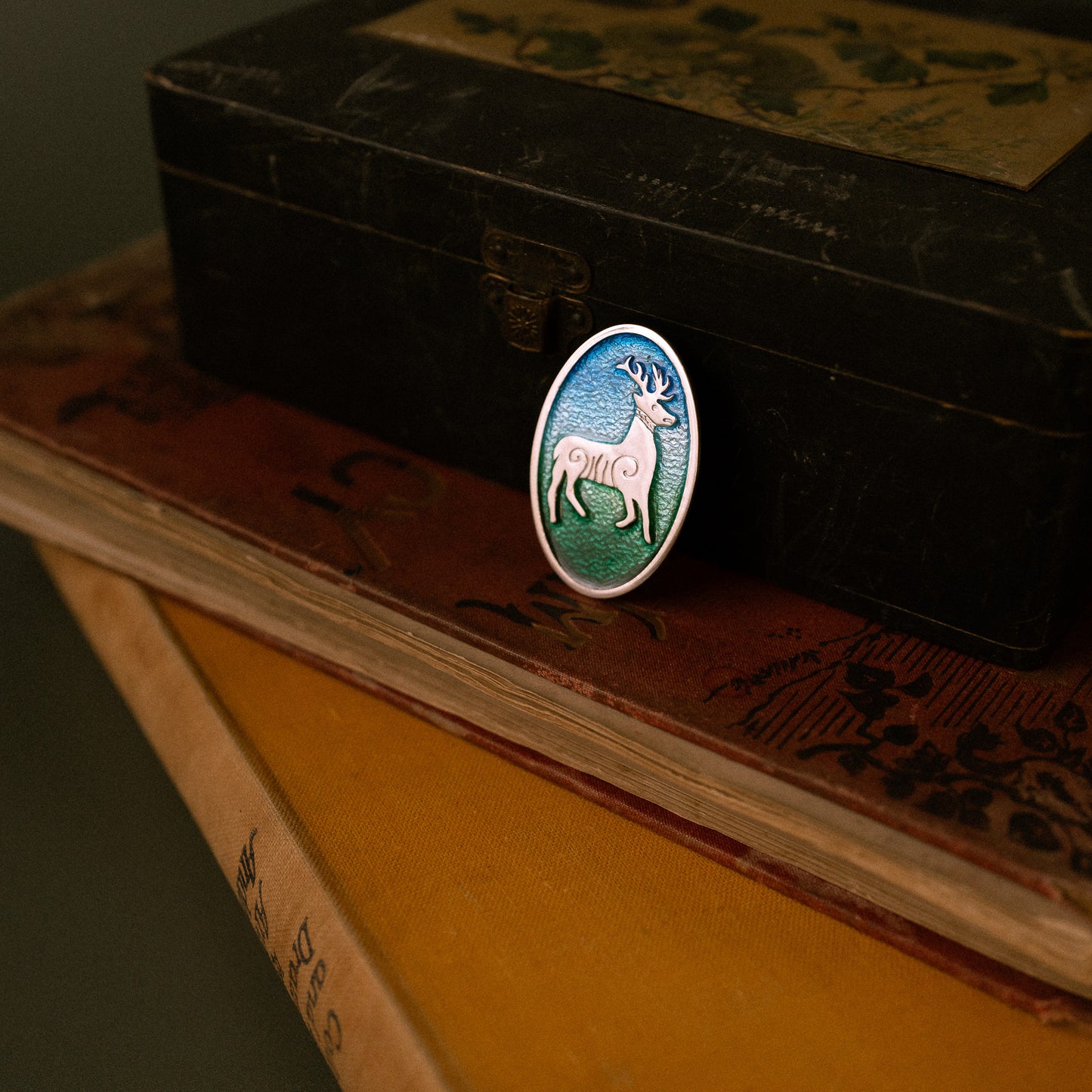 Sandulf's Cross Enamelled Silver Stag Brooch