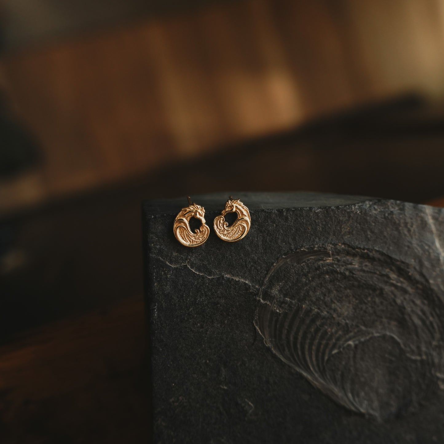 Gold Glashtyn (Water Horse) Stud Earrings