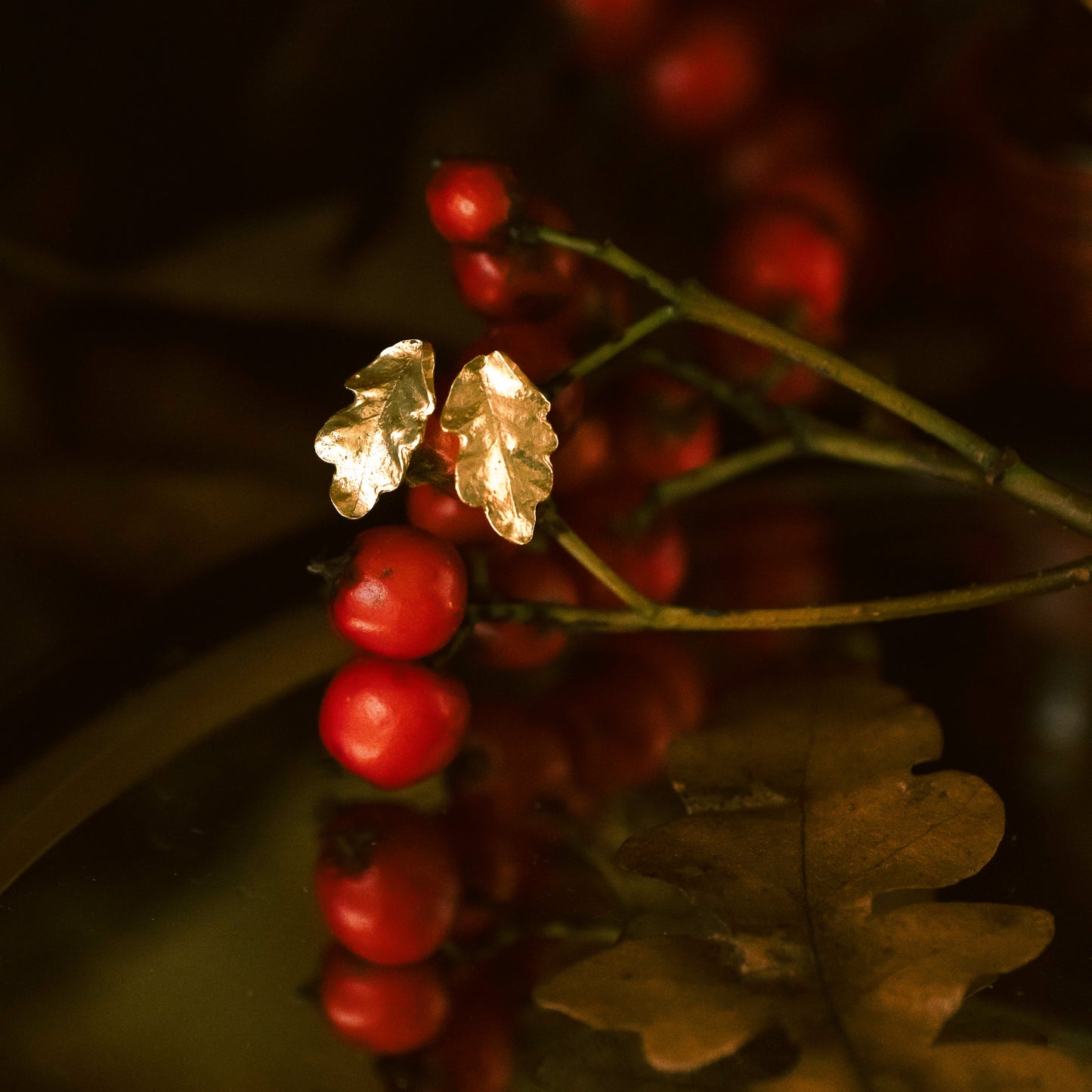 Gold Oak Leaf Stud Earrings