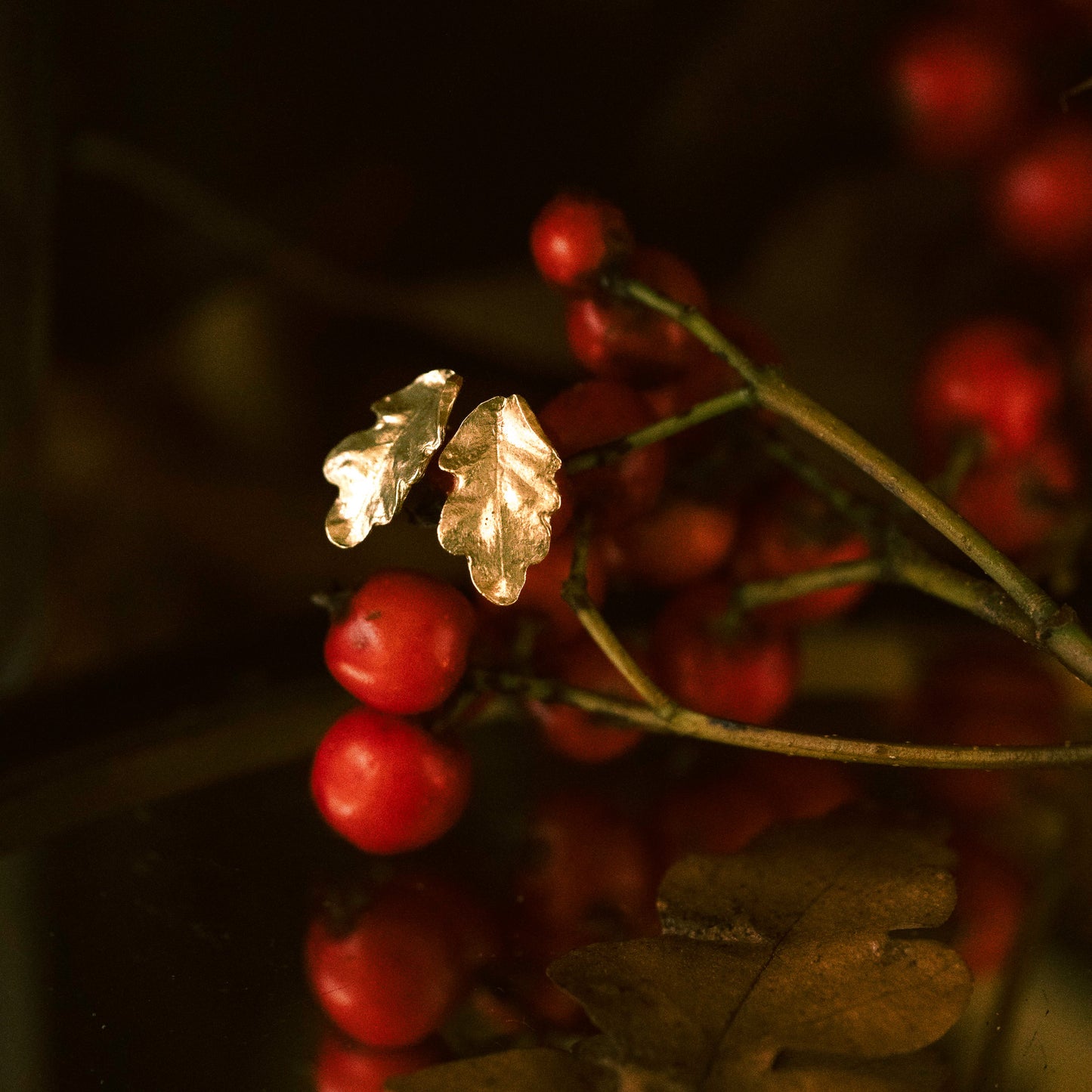 Gold Oak Leaf Stud Earrings