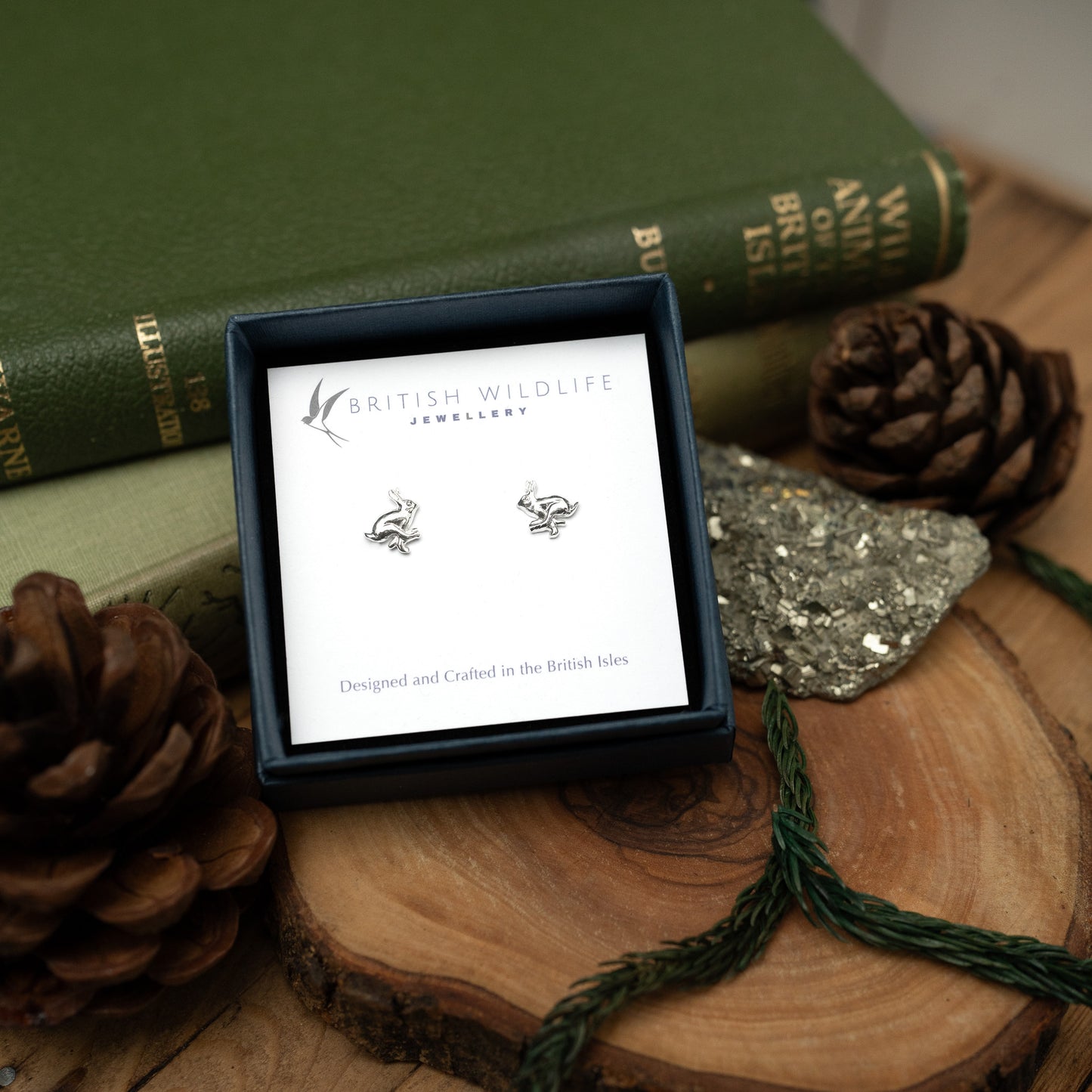 Sterling Silver Running Hare Stud Earrings