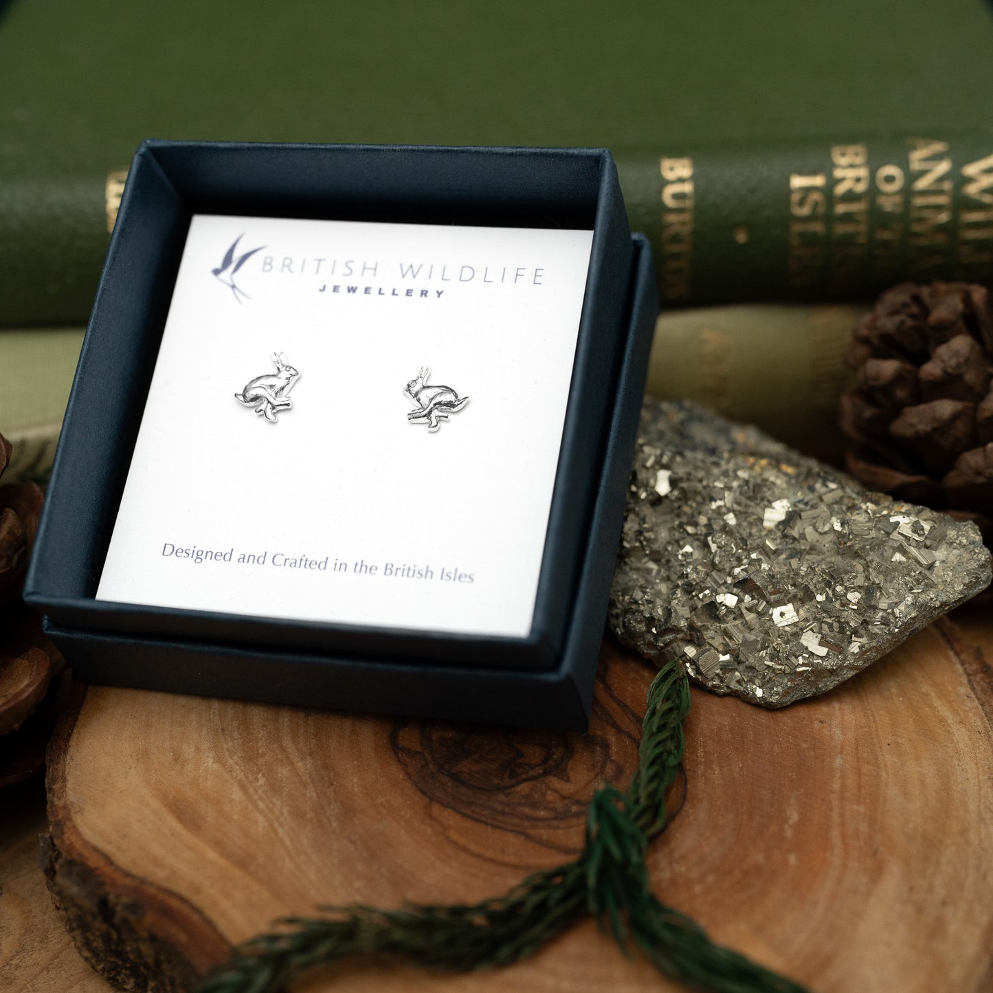 Sterling Silver Running Hare Stud Earrings