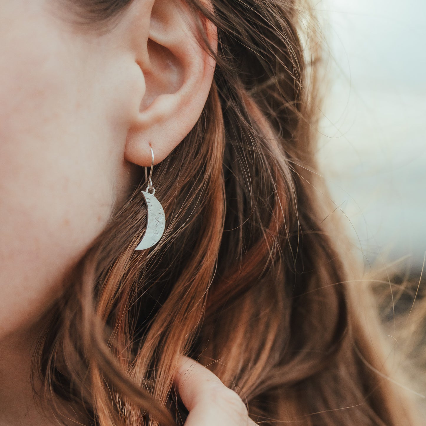 Crescent Moon Sterling Silver Dangle Earrings