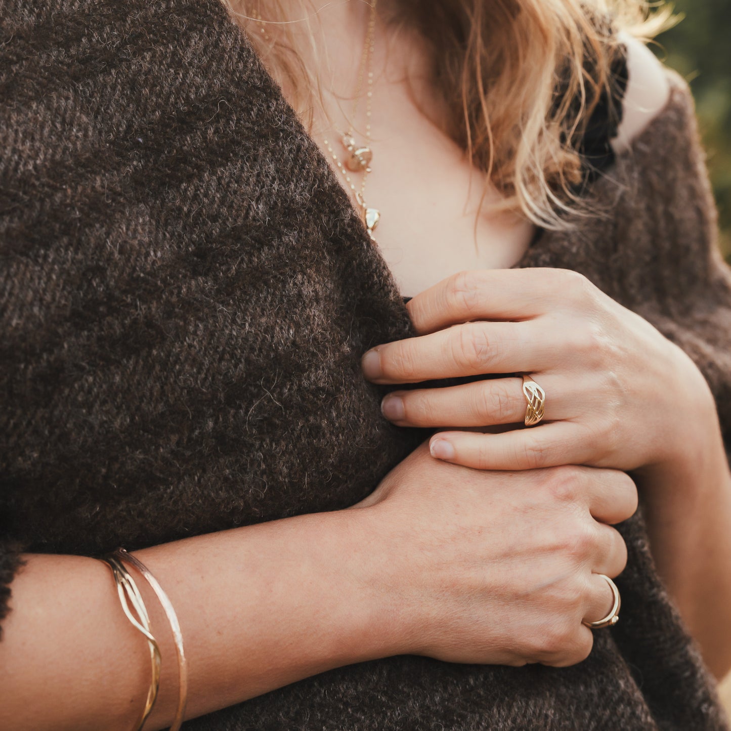 Celtic Gold Ring with other gold jewellery