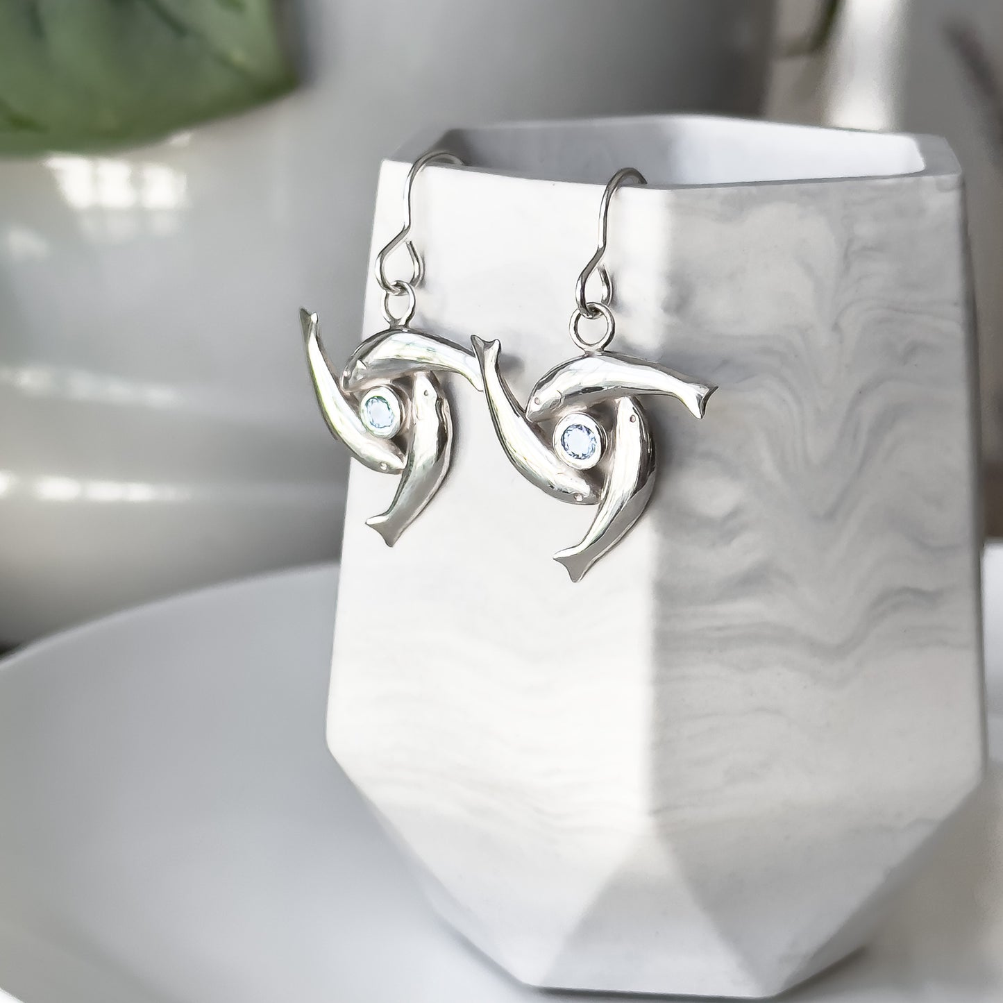 Sterling Silver Herring Triskel Gemstone Earrings