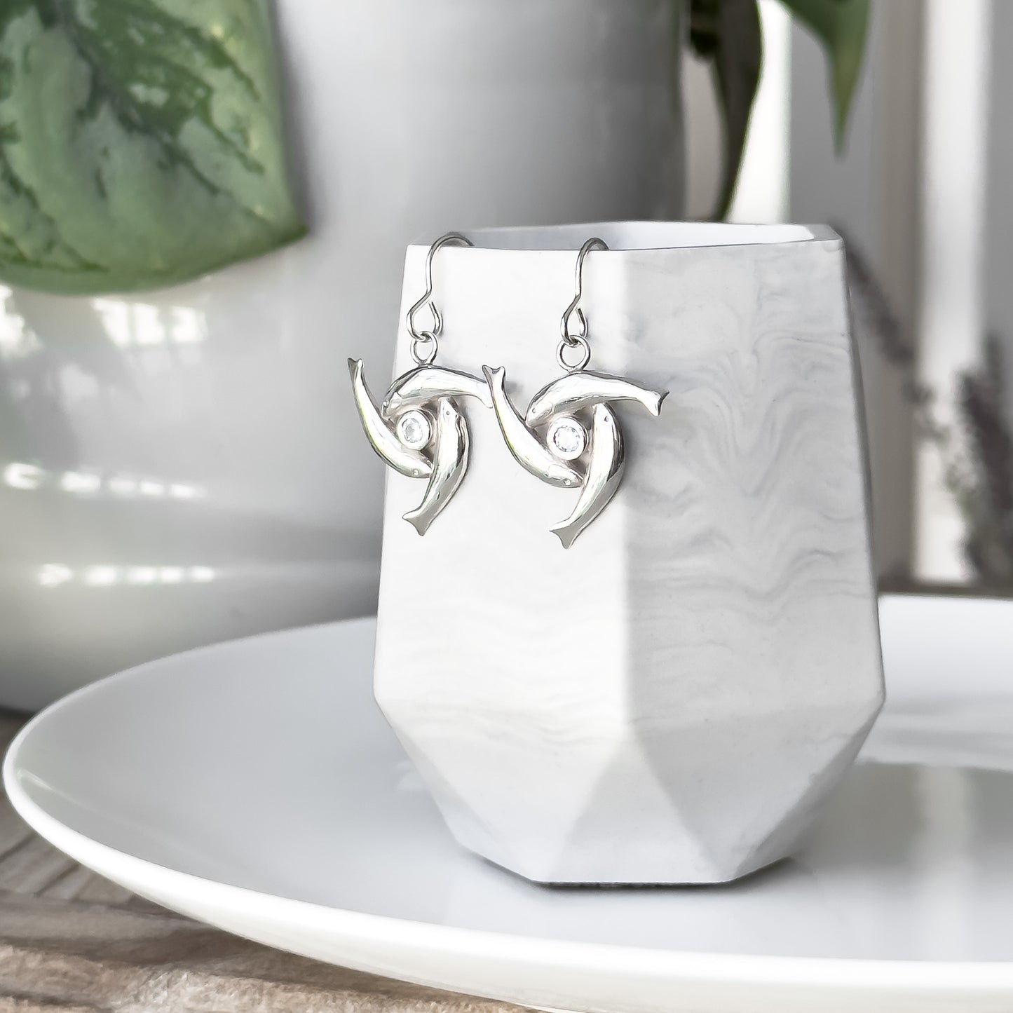 Sterling Silver Herring Triskel Gemstone Earrings