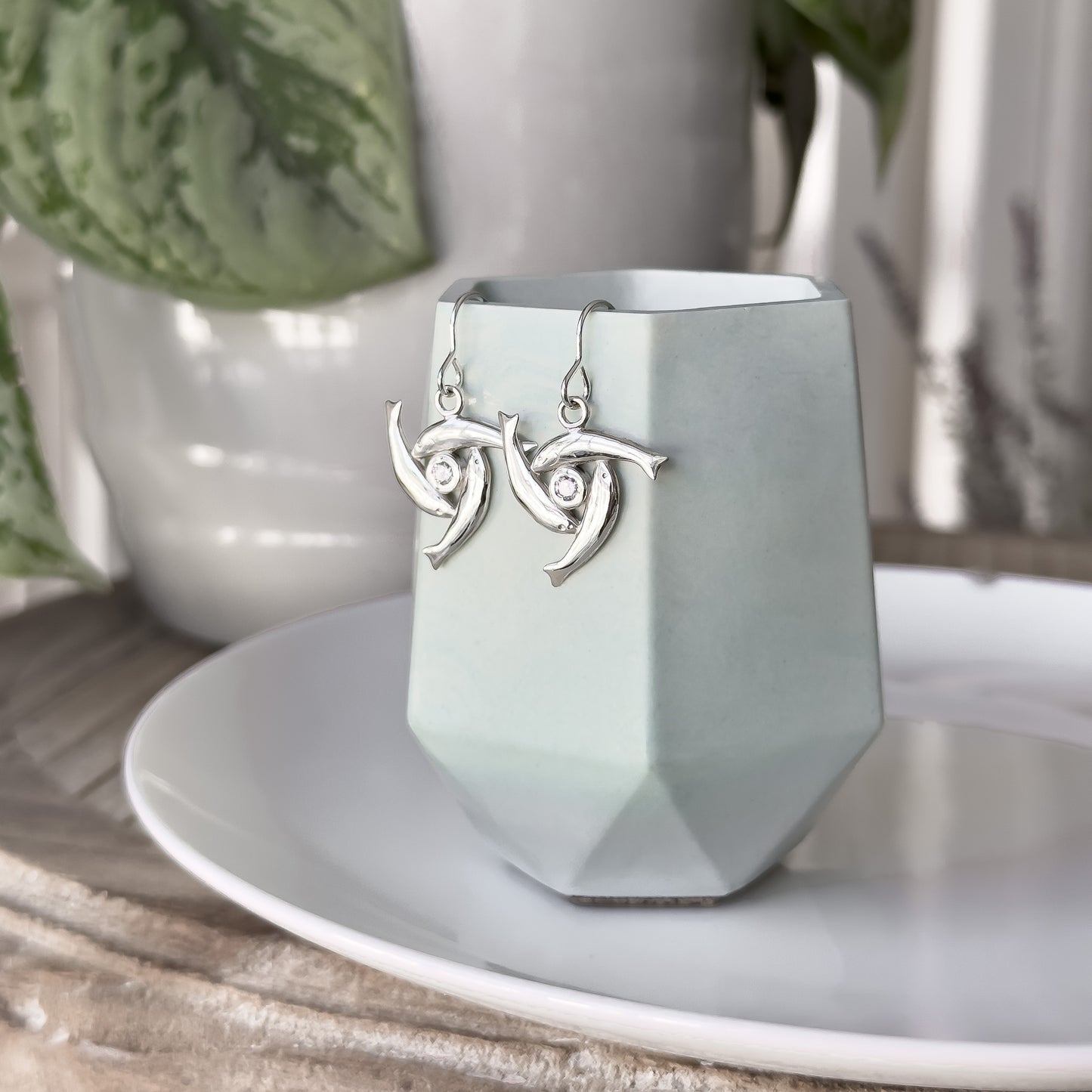Sterling Silver Herring Triskel Gemstone Earrings